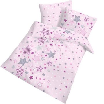 Babybettwäsche Baby Fein Biber Bettwäsche rosa mit Sternen 100x135 + 40x60 cm, DOBNIG