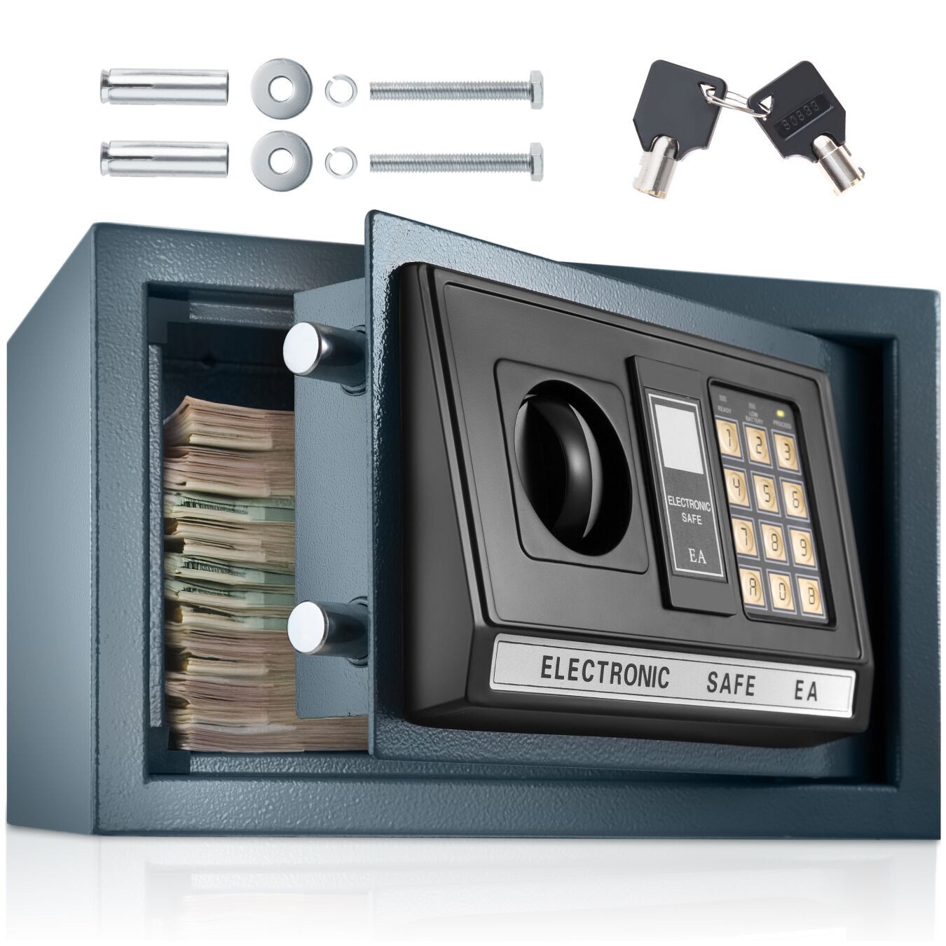 tectake Tresor Elektronischer Safe (20 x 31 x 22 cm, Abmessungen), mit Doppelbolzen-Verschlusssystem