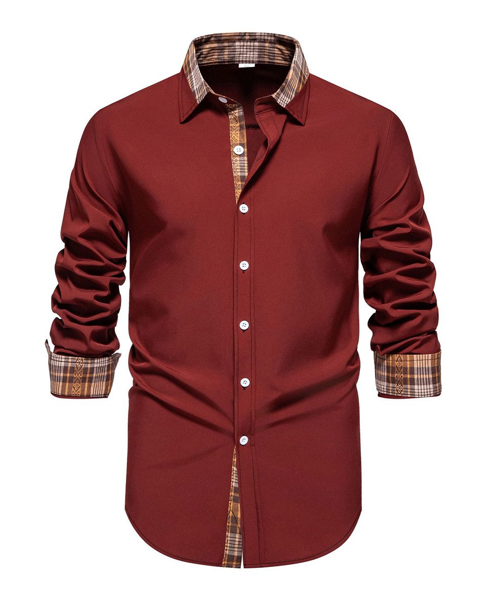 Allthemen Langarmhemd mit Karo-Kontrastdetails lässiges Freizeithemd günstig online kaufen