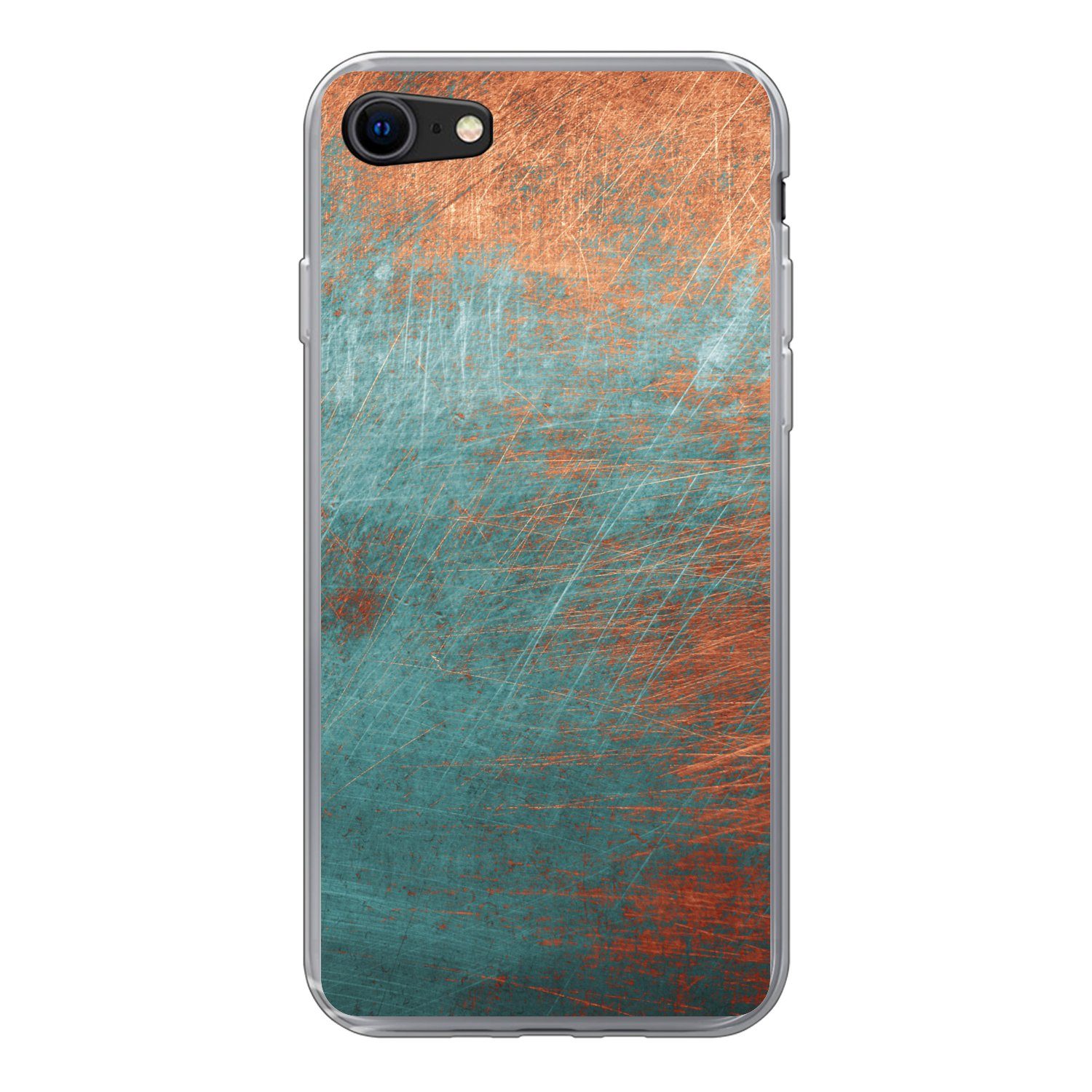 MuchoWow Handyhülle für Apple iPhone 7 Metall - Rost - Bronze - Blau - Abstrakt - Struktur, Smartphone-Bumper, Print, Handy Schutzhülle Dünn