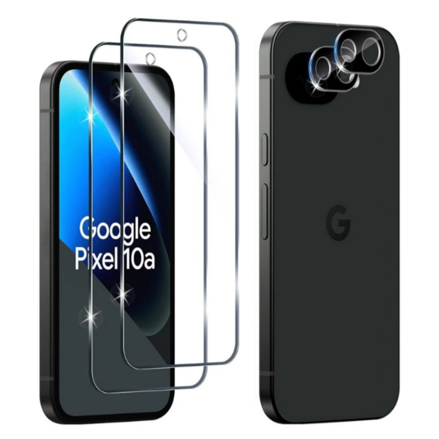CLM-Tech Displayschutzglas und Kameraschutz für Google Pixel 10a, - Spar-Set (2x Display Panzerglas und 2x Kameraglas), 4 Stück, Anti-Fingerabdruck und blasenfreie Anbringung