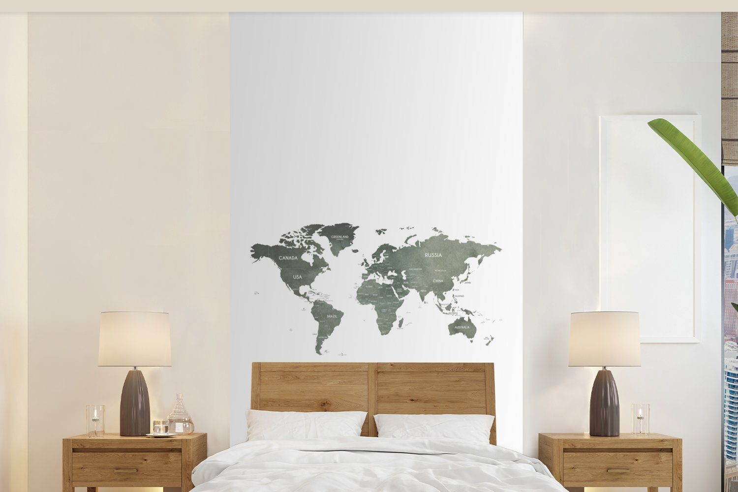 MuchoWow Fototapete Weltkarte (2 für Matt, St), - Weiß, bedruckt, Schlafzimmer Wohnzimmer Küche, - Vliestapete Fototapete Grün