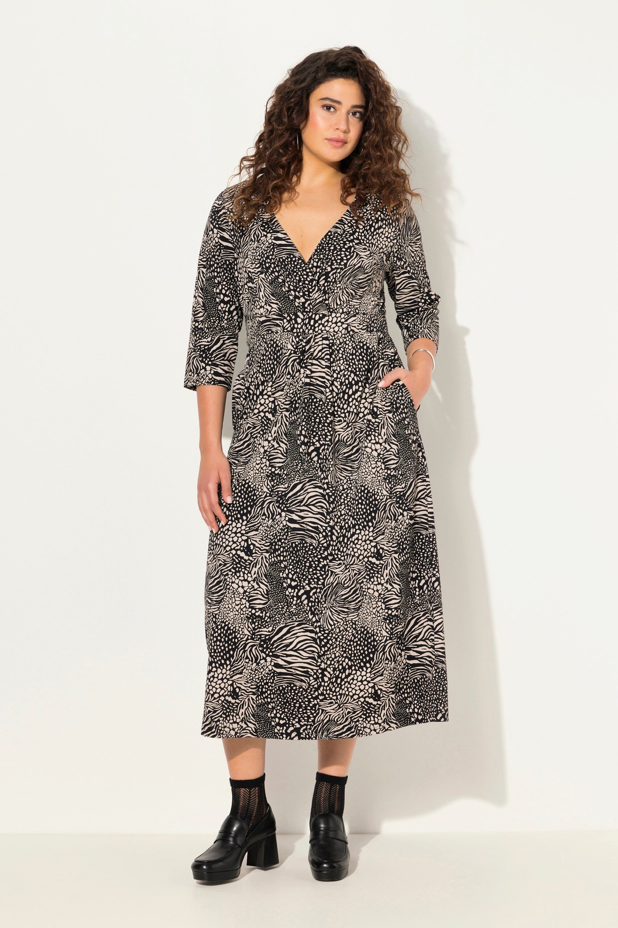 Ulla Popken Jerseykleid Jersey-Maxikleid Animal A-Linie günstig online kaufen
