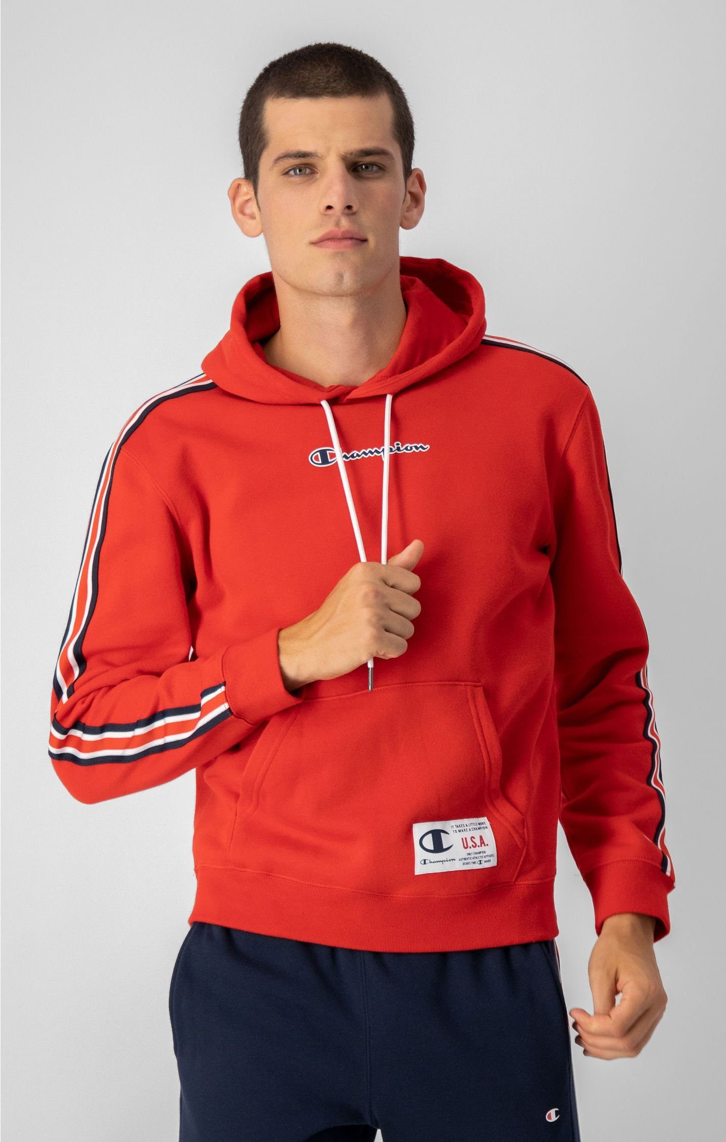 Champion Hoodie Pullover Fleece-Kapuzenpullover mit seitlichen rot