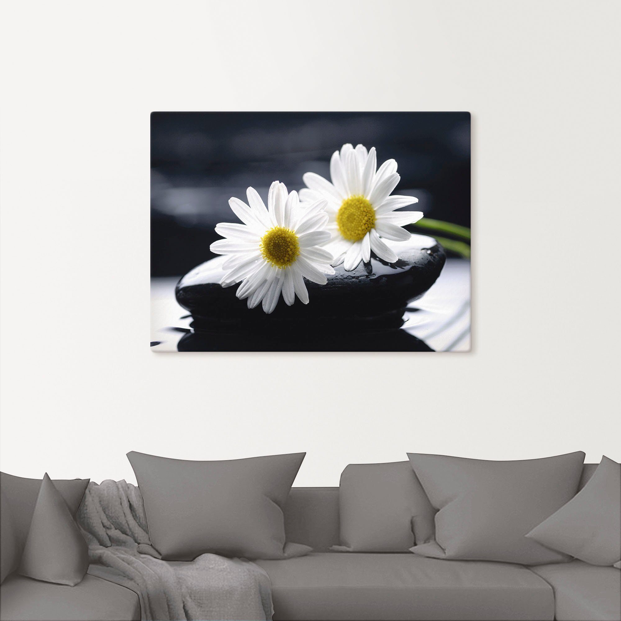 Artland Wandbild Zwei Gerbera auf einem Zenstein, Blumen (1 St), als Alubild,  Leinwandbild, Wandaufkleber oder Poster in versch. Größen