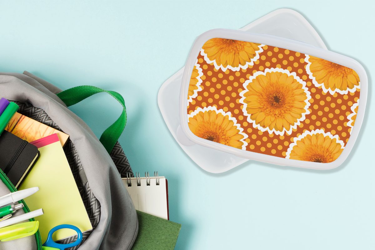 Jungs Lunchbox Blumen Punkte Erwachsene, - Brotdose, Kunststoff, (2-tlg), Vintage für und Kinder Muster, und - Mädchen für weiß MuchoWow - Brotbox