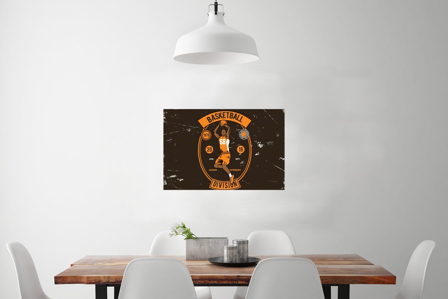 MuchoWow Poster Mancave - Basketball - Retro - Orange - Schwarz, (1 St), Poster, Wandbild, Wandposter für Wohnzimmer, Ohne Rahmen