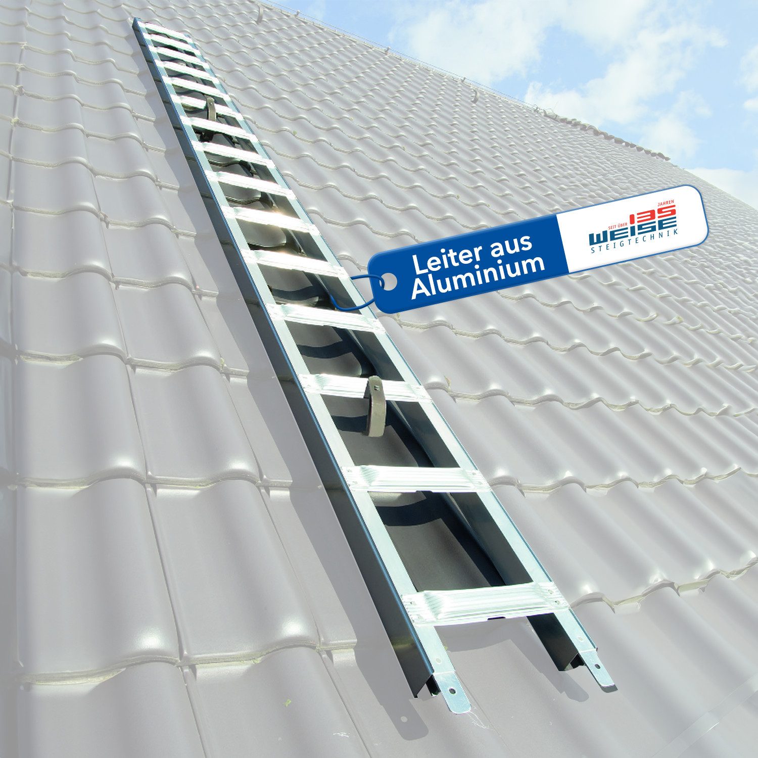 Weise Steigtechnik Vielzweckleiter Dachdecker-Auflegeleiter DachMaxx (2,98 m + 2,98 m, 2-St., mehrteilige Dachdeckerauflegeleiter), aus Aluminium – Sicherheitssprossen – Stabile Verbindung