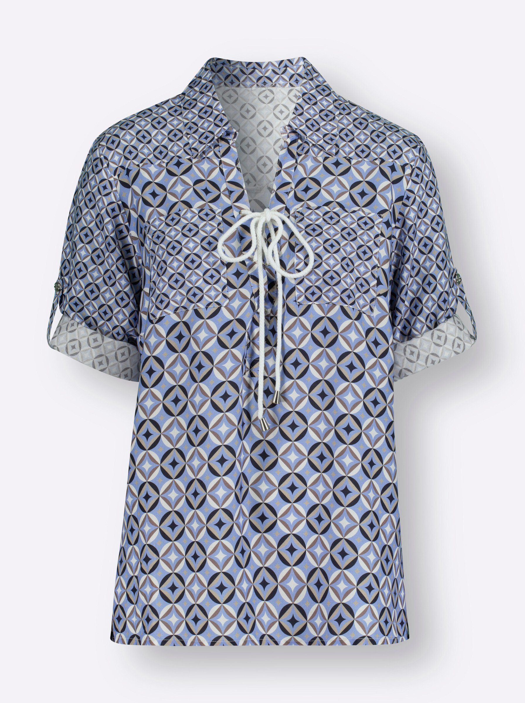 himmelblau-marine-bedruckt WEIDEN WITT Klassische Bluse