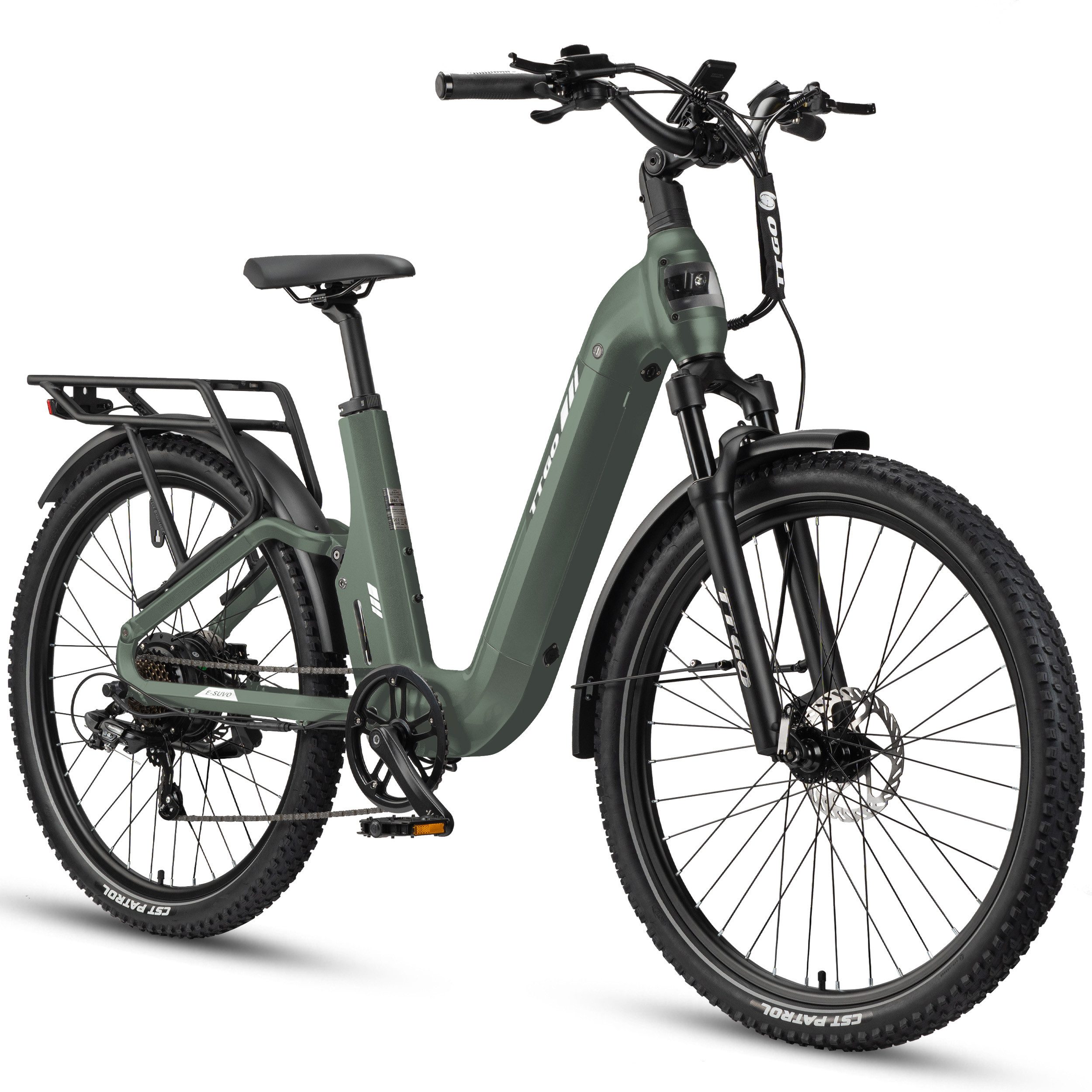 TTGO E-Bike Cityrad 28 Zoll Damen Herren, SUV, Fully, 48V 720Wh bis zu 140km, Bremslicht, 7 Gang Shimano ARDTY300D Schaltwerk, Kettenschaltung, Heckmotor, 720 Wh, (Lockout-Federgabel, Softtail, Farb-LCD-Display, Drehmomentsensor), Vollfederung, Elektrofahrrad mit Tiefeinstieg, Trekkingrad, Pedelec