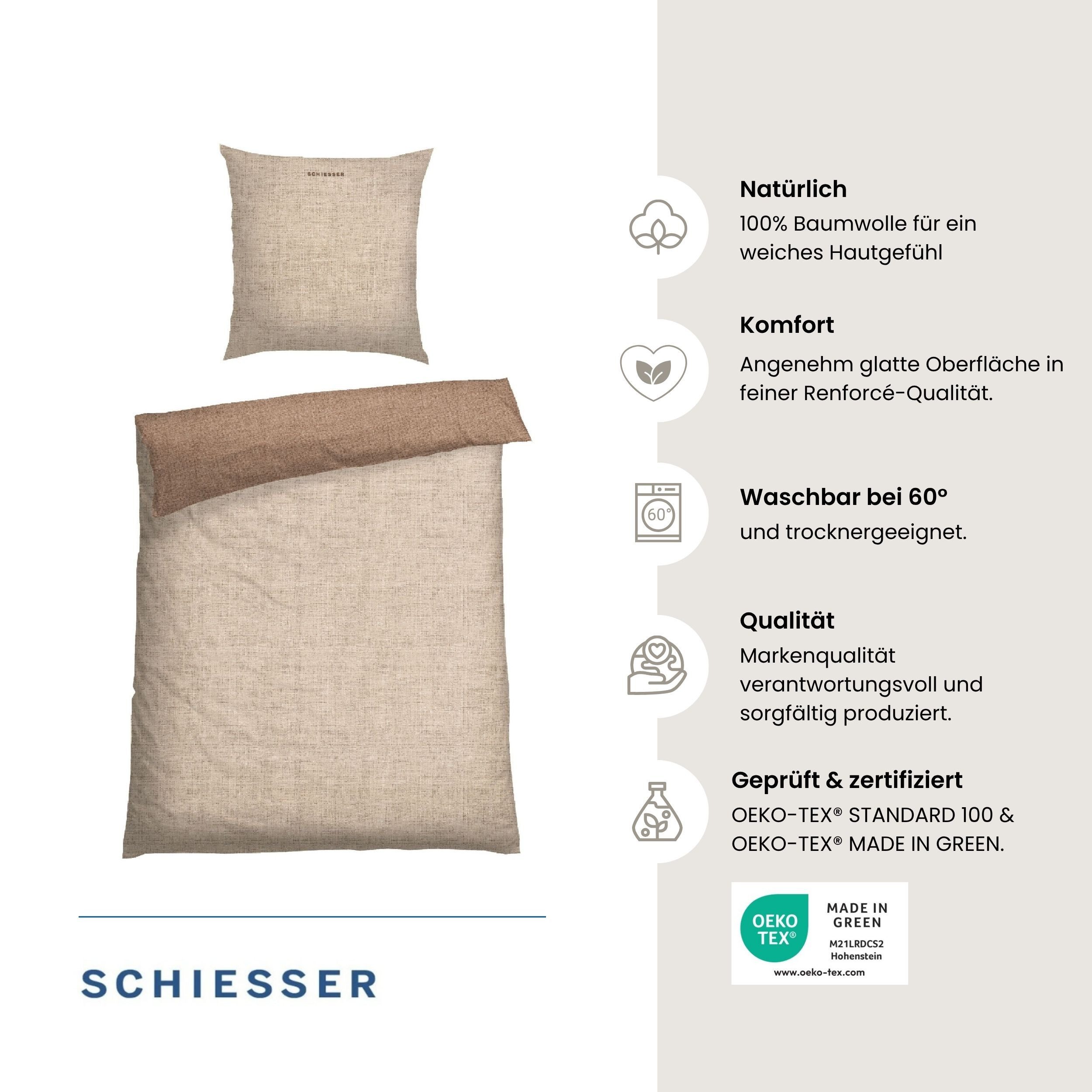 Schiesser Wendebettwäsche Doubleface aus weicher Baumwolle mit edlem Melangeeffekt, Renforcé, 2 teilig, ab Größe 135x200 cm erhältlich, OEKO-TEX® MADE IN GREEN – Bild 2 von 5