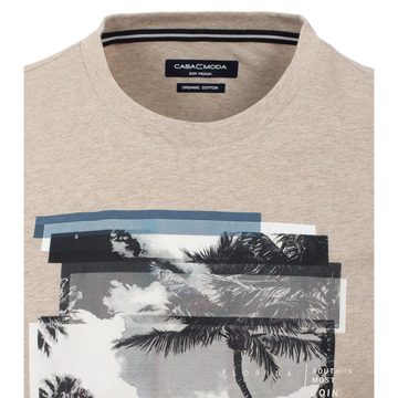 CASAMODA Rundhalsshirt Große Größen Herren T-Shirt beige melange Florida-Fotoprint CasaModa