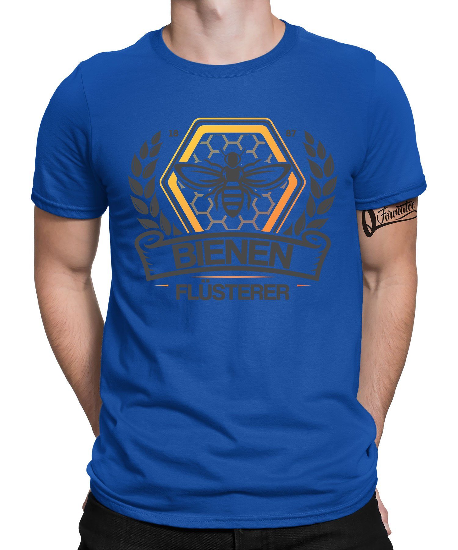 Quattro Formatee Kurzarmshirt - Flüsterer (1-tlg) Herren Imker Biene Bienen T-Shirt Blau Honig