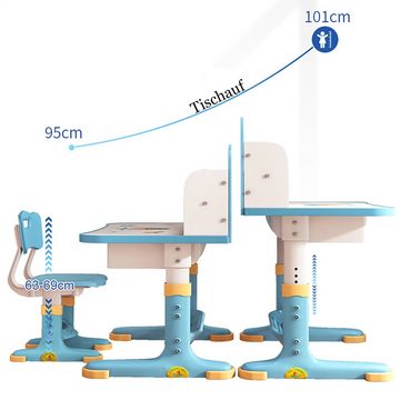 Rutaqian Kinderschreibtisch Kinderschreibtisch Set mit Schubladenstuhl, Schreibtisch (ergonomischer Tisch und Stuhl, höhenverstellbar), Kinder Schreibtisch für Jungs & Mädchen (Blau)