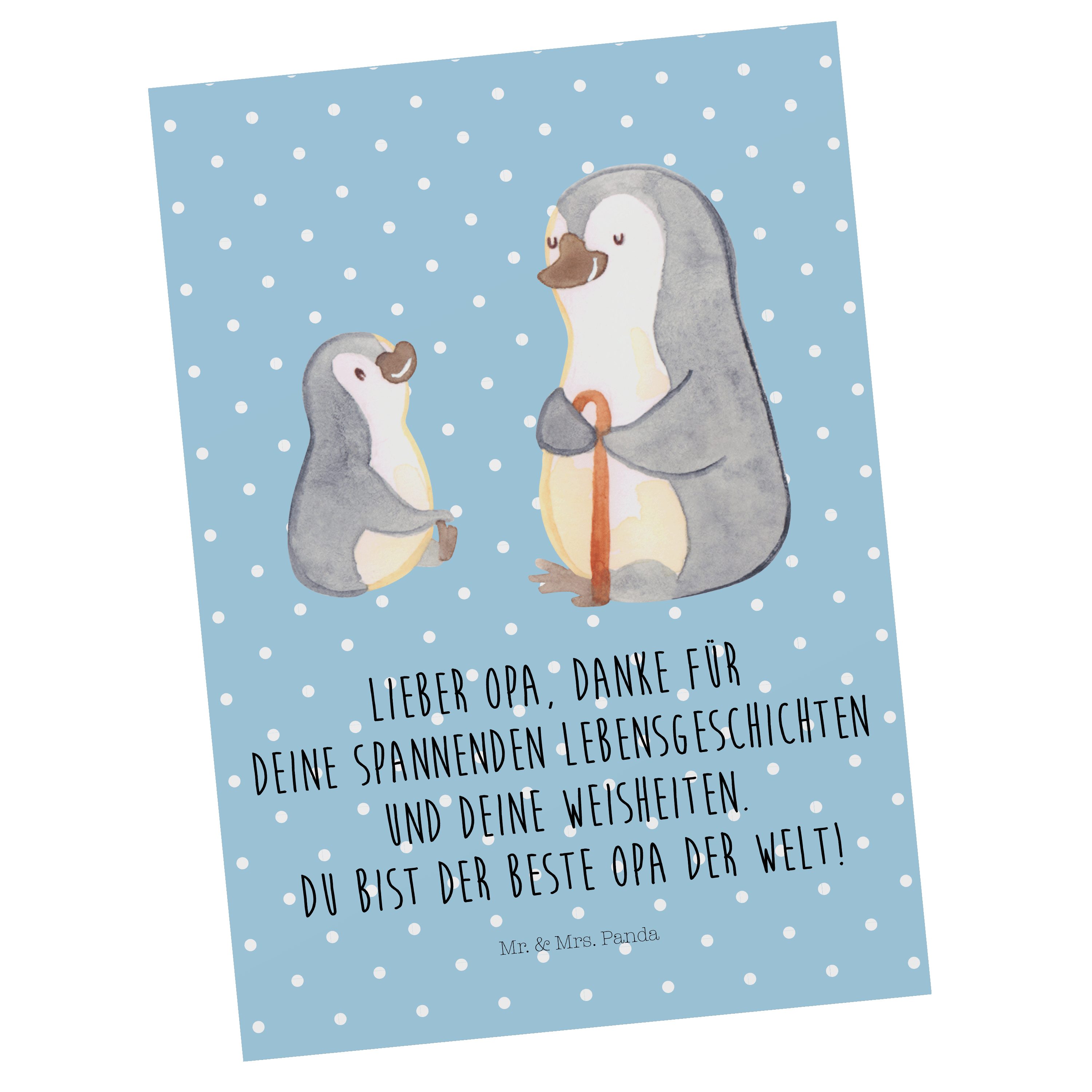 Mr. & Mrs. Panda Postkarte Pinguin Opa Enkel - Blau Pastell - Geschenk, Dankeskarte, Oma, bester | Grußkarten