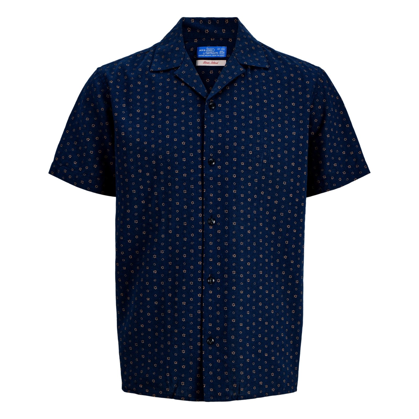 Jack & Jones Kurzarmhemd Blusummer Linen Blend All-over-Print Shirt mit dezentem Allover-Muster
