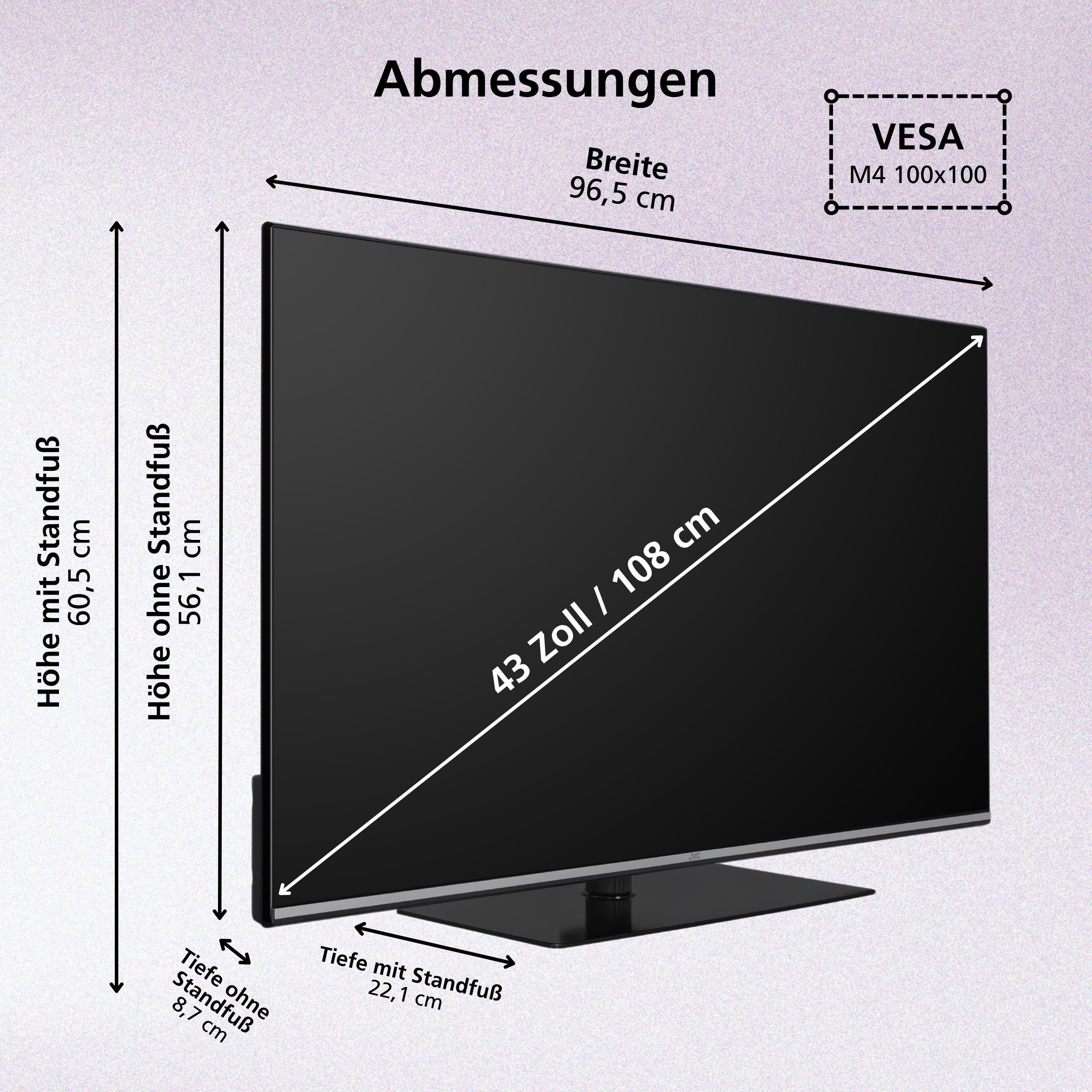 JVC LT-43VUQ6655 QLED-Fernseher (108 cm/43 Zoll, 4K Ultra HD, Smart TV powered by TiVo, Smart TV by TiVo, Dolby Vision HDR, Dolby Atmos, Triple-Tuner)