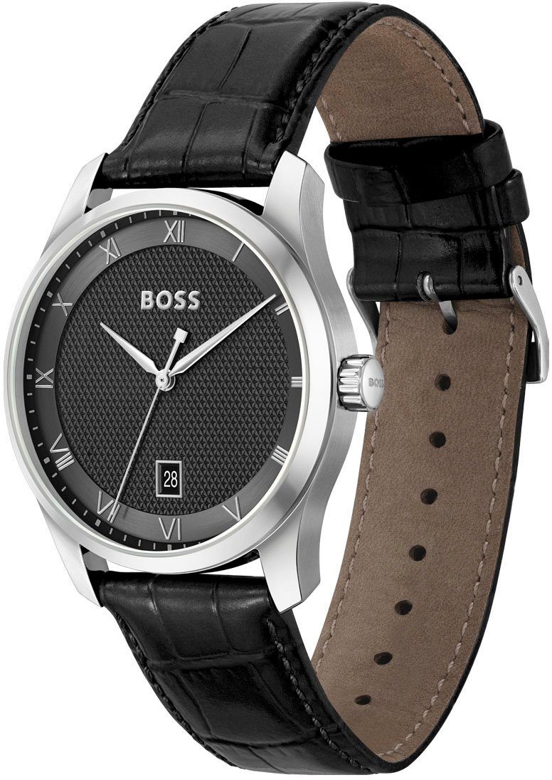 BOSS Quarzuhr PRINCIPLE 1514122, Herrenuhr, Armbanduhr, Datum, Lederarmband günstig online kaufen