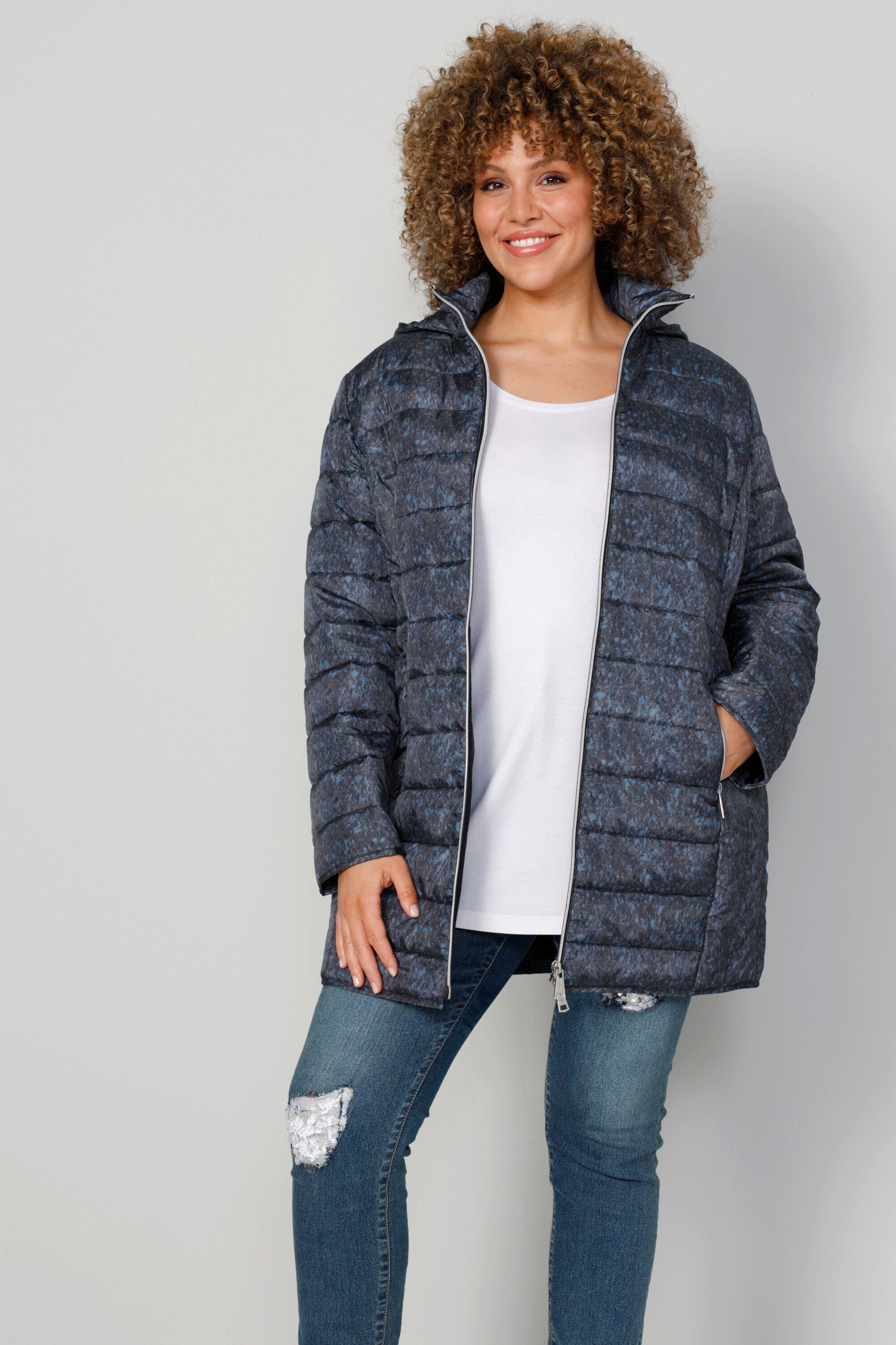 MIAMODA Steppjacke Steppjacke Alloverdruck Kapuze Zipper