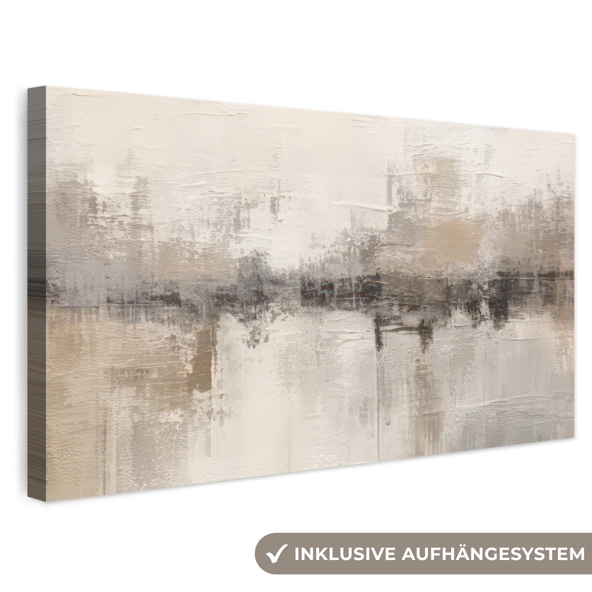 OneMillionCanvasses® Leinwandbild Panorama Moderne Kunst - Abstrakt - Beige, Fotodruck (1 St), Wandbild, Deko Schlafzimmer Wohnzimmer Flur 40x20 cm