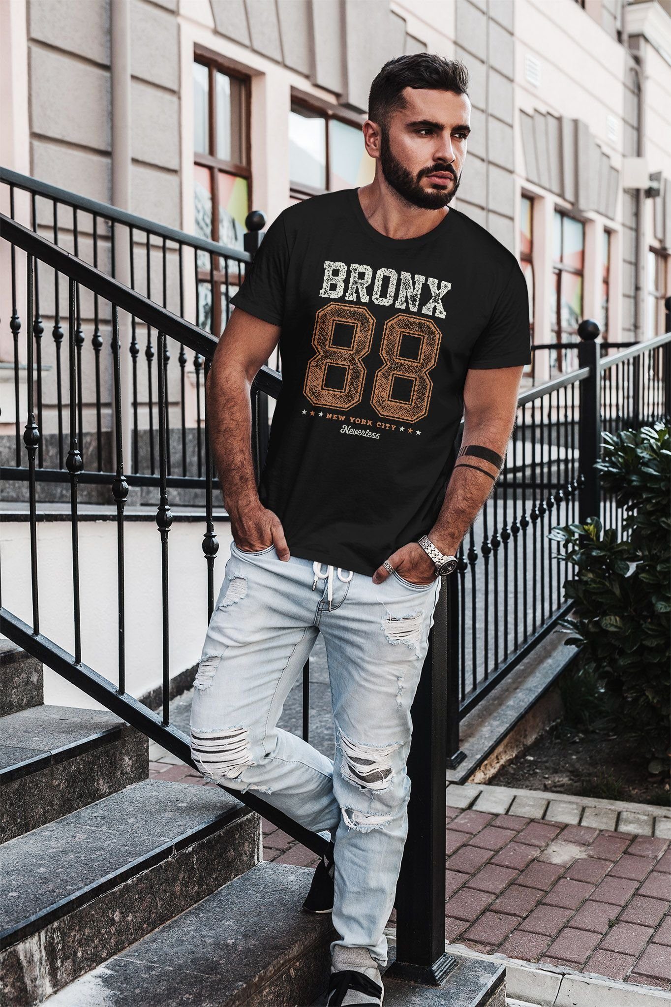Fit Print T-Shirt 88 City Neverless Print-Shirt Bronx mit Slim Aufdruck Herren New York Print Neverless®