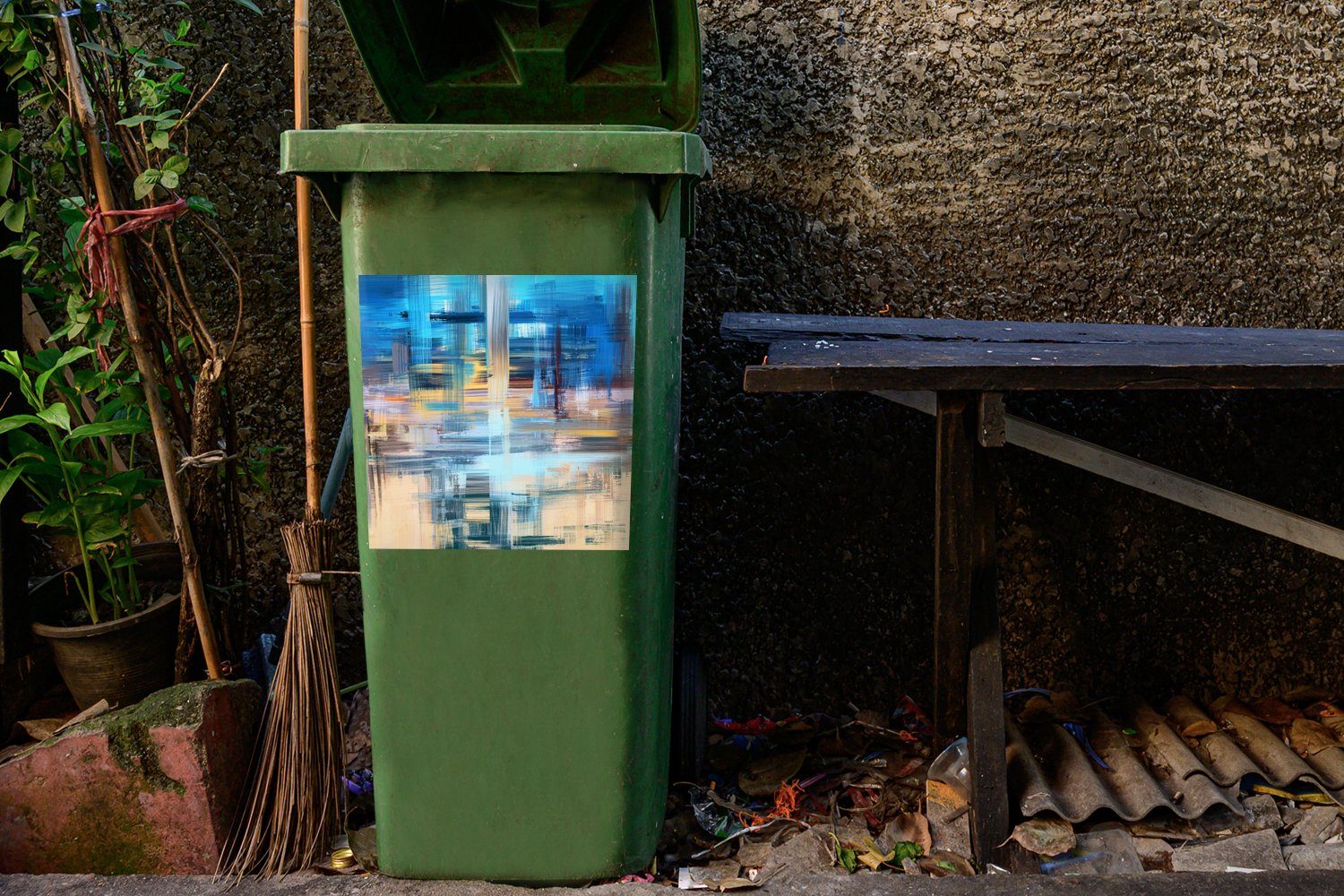 Abfalbehälter Abstrakt Ölfarbe (1 Container, - MuchoWow - Mülltonne, Malerei Wandsticker Mülleimer-aufkleber, St), Sticker,