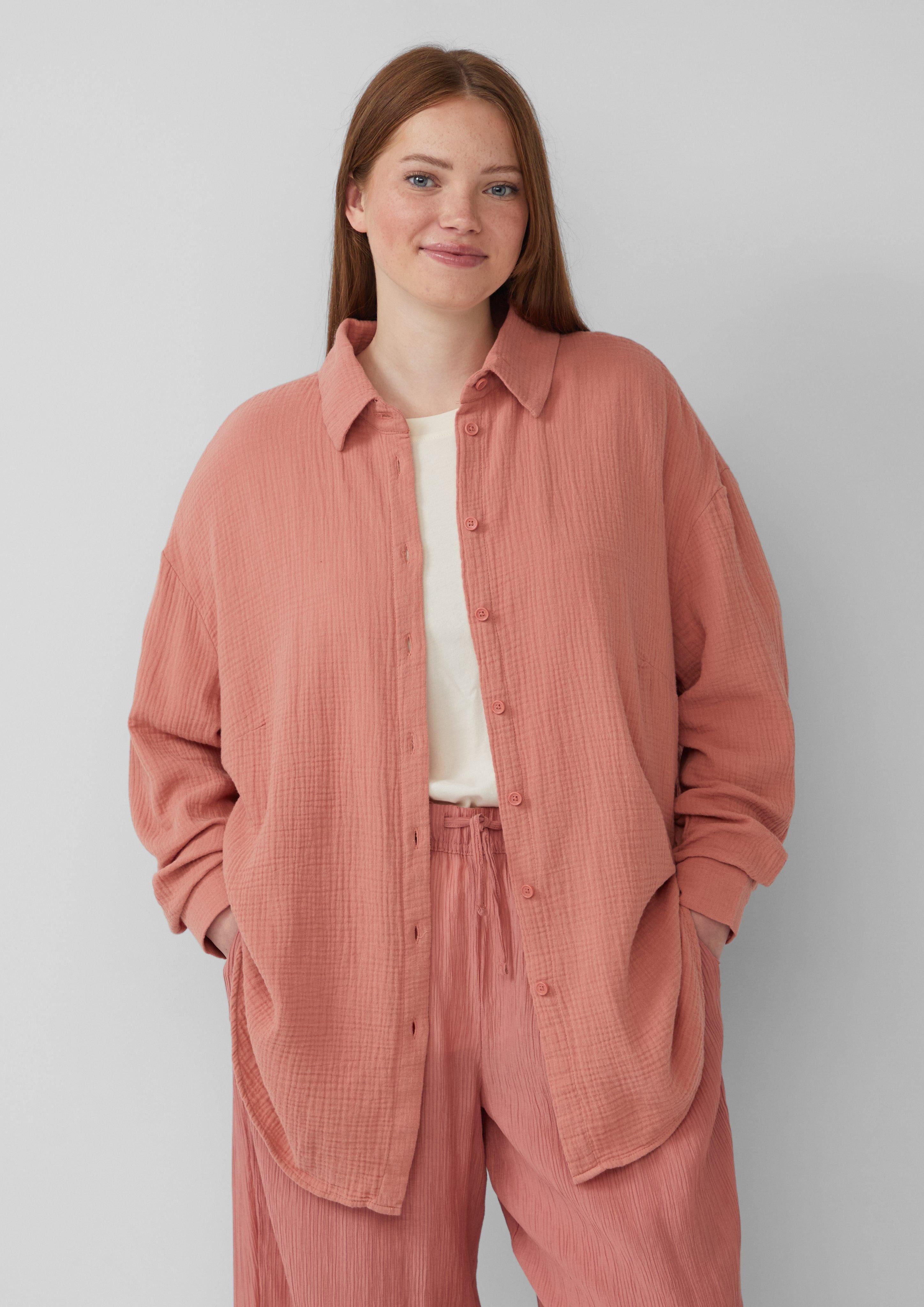 Langarmbluse Hemdbluse aus Musselin im Oversize-Schnitt