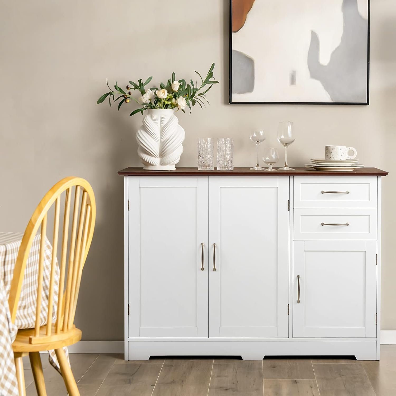 KOMFOTTEU Sideboard Küchenschrank, mit Türen & 2 Schubladen,100 × 40 × 78 c günstig online kaufen