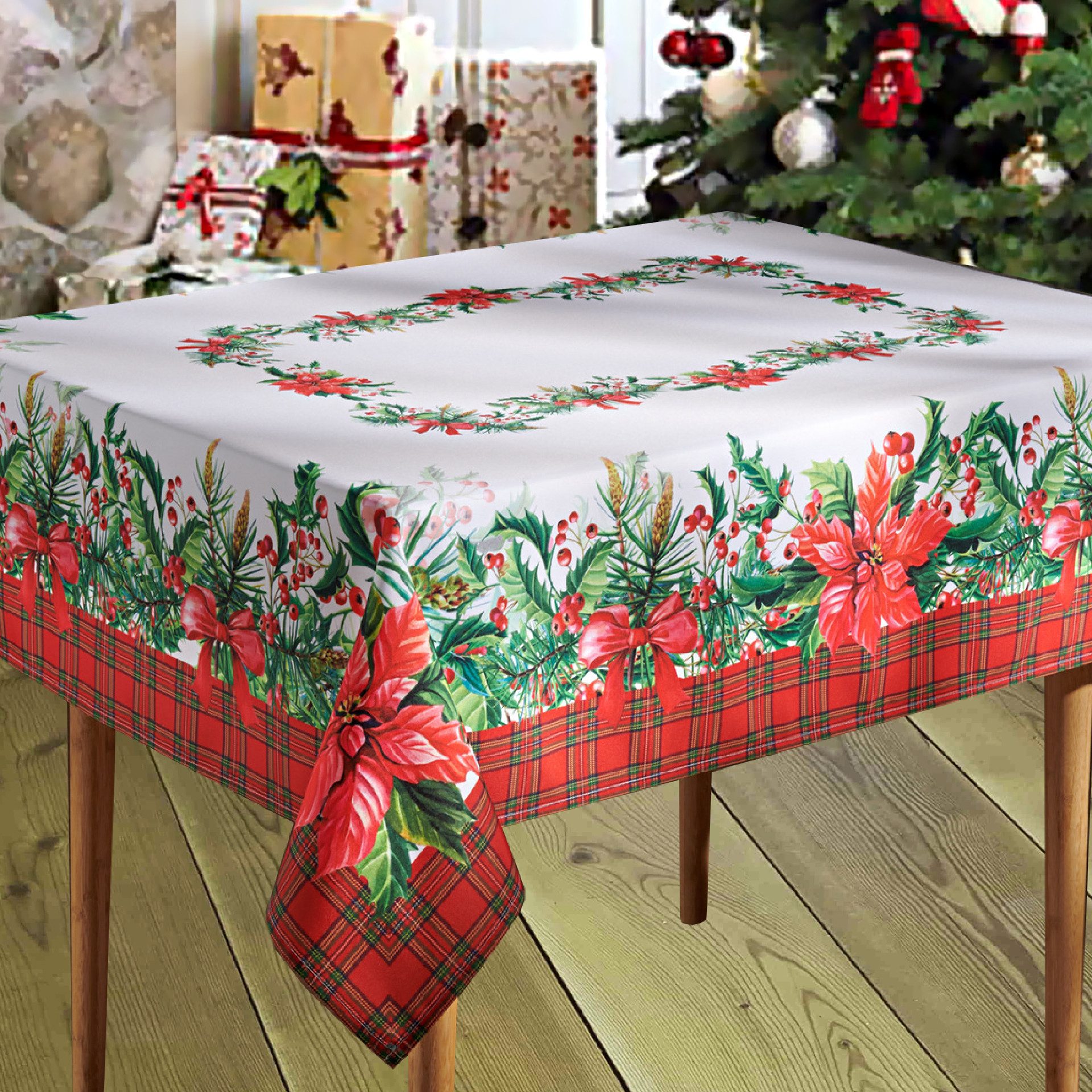 Delindo Lifestyle Mitteldecke Weihnachtssterne, Tischwäsche zu Weihnachten (1-tlg), mit Digitaldruck-Motiv – Bild 2 von 4