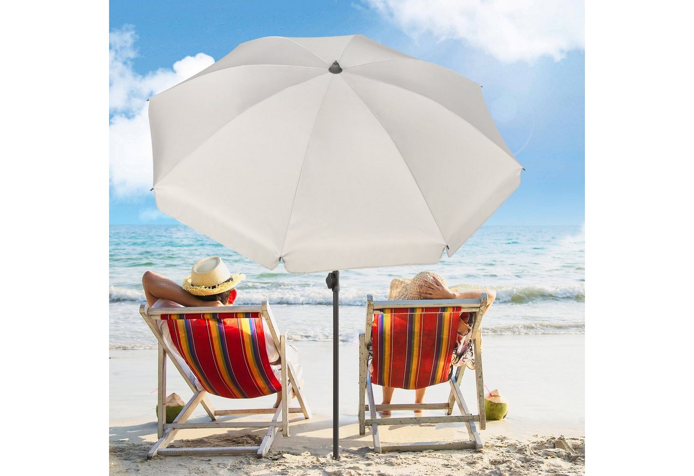 Thumbnail - Sekey Sonnenschirm Ø 180 cm Sonnenschirm mit Ständer Komplett Strandschirm Balkon Garten, LxB: 180,00x180,00 cm, Neigung...