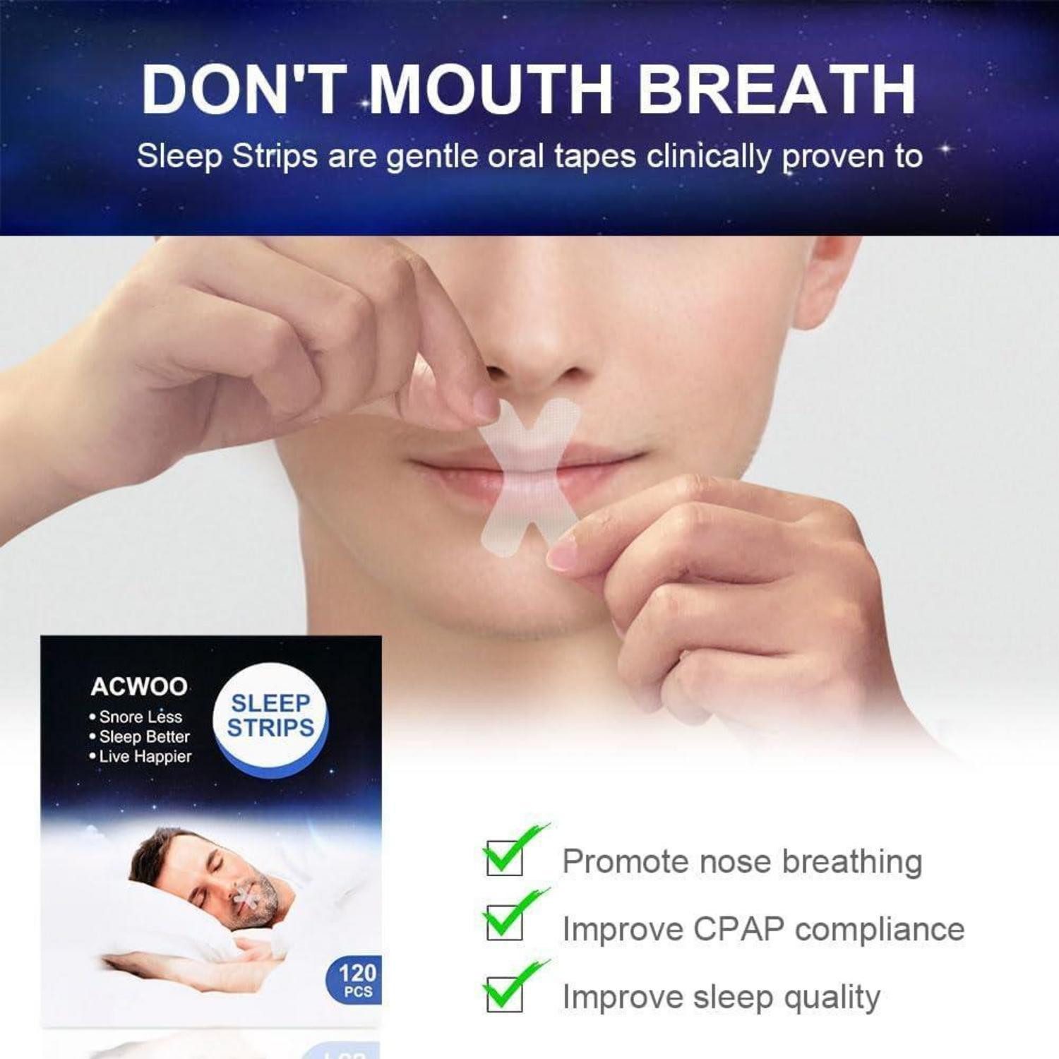 ACWOO Schnarchstopper 120 Pcs Mouth Tape for Sleeping Anti Snoring Strips