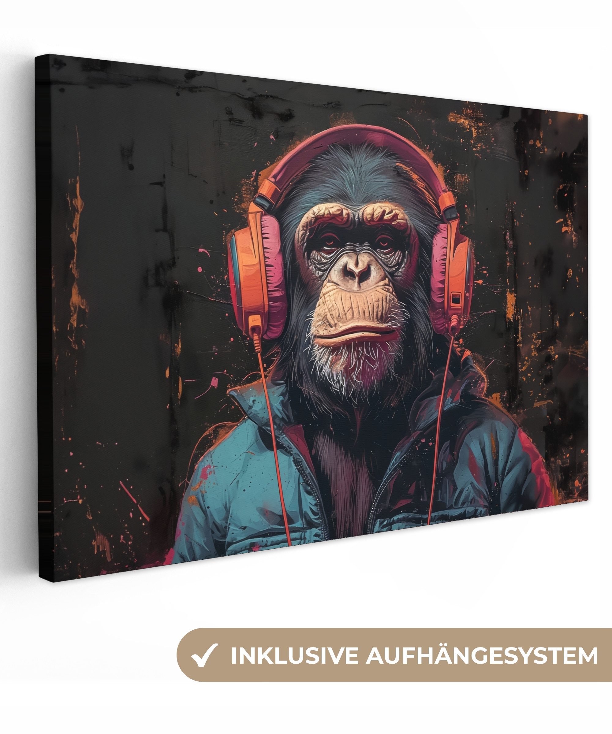OneMillionCanvasses® Leinwandbild Graffiti - Schimpanse - Kopfhörer - Affe, günstig online kaufen