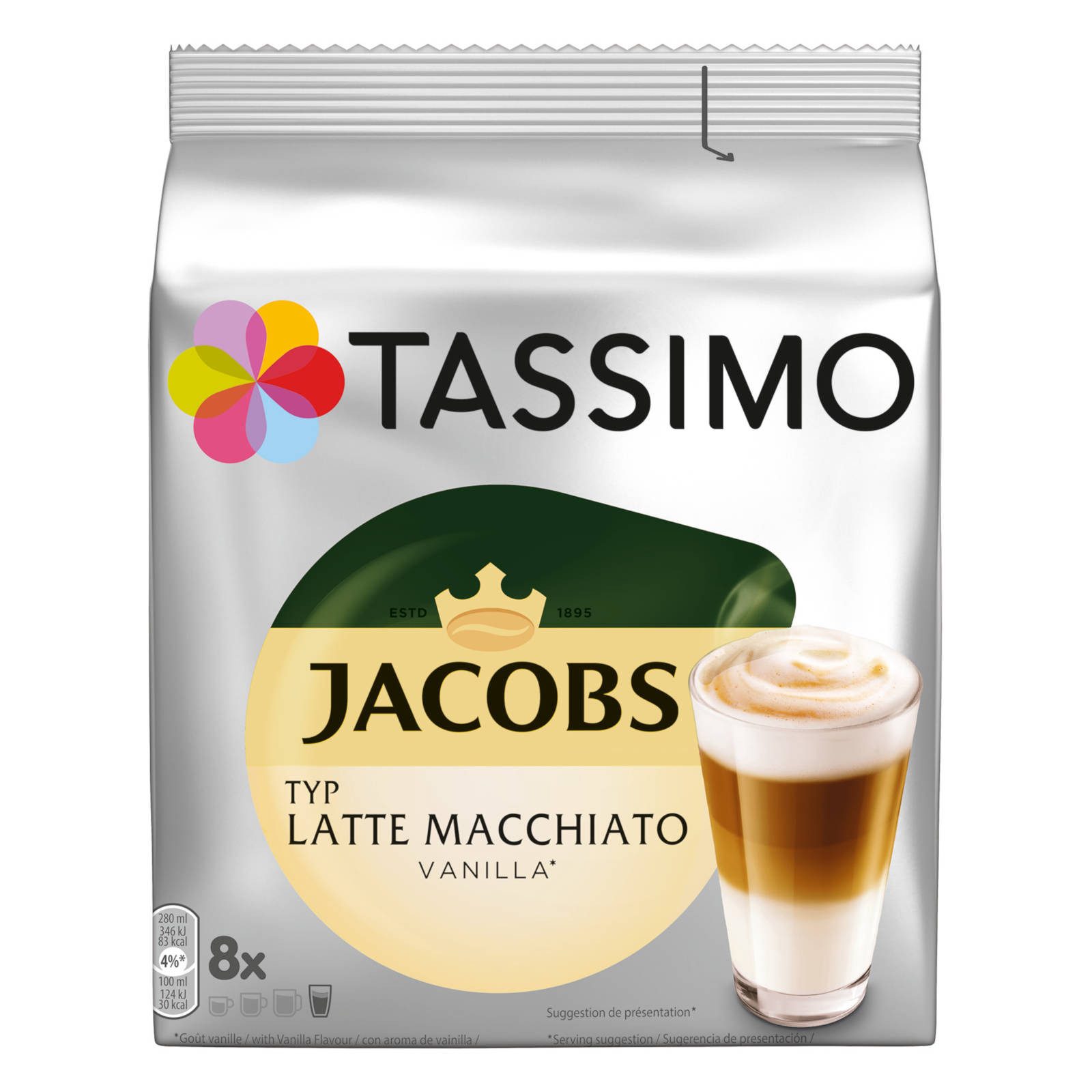 TASSIMO Kaffee Kapseln Latte Macchiato Vielfaltspaket Discs 40 Getränke 5 Sorten, (Set, 5er Pack)