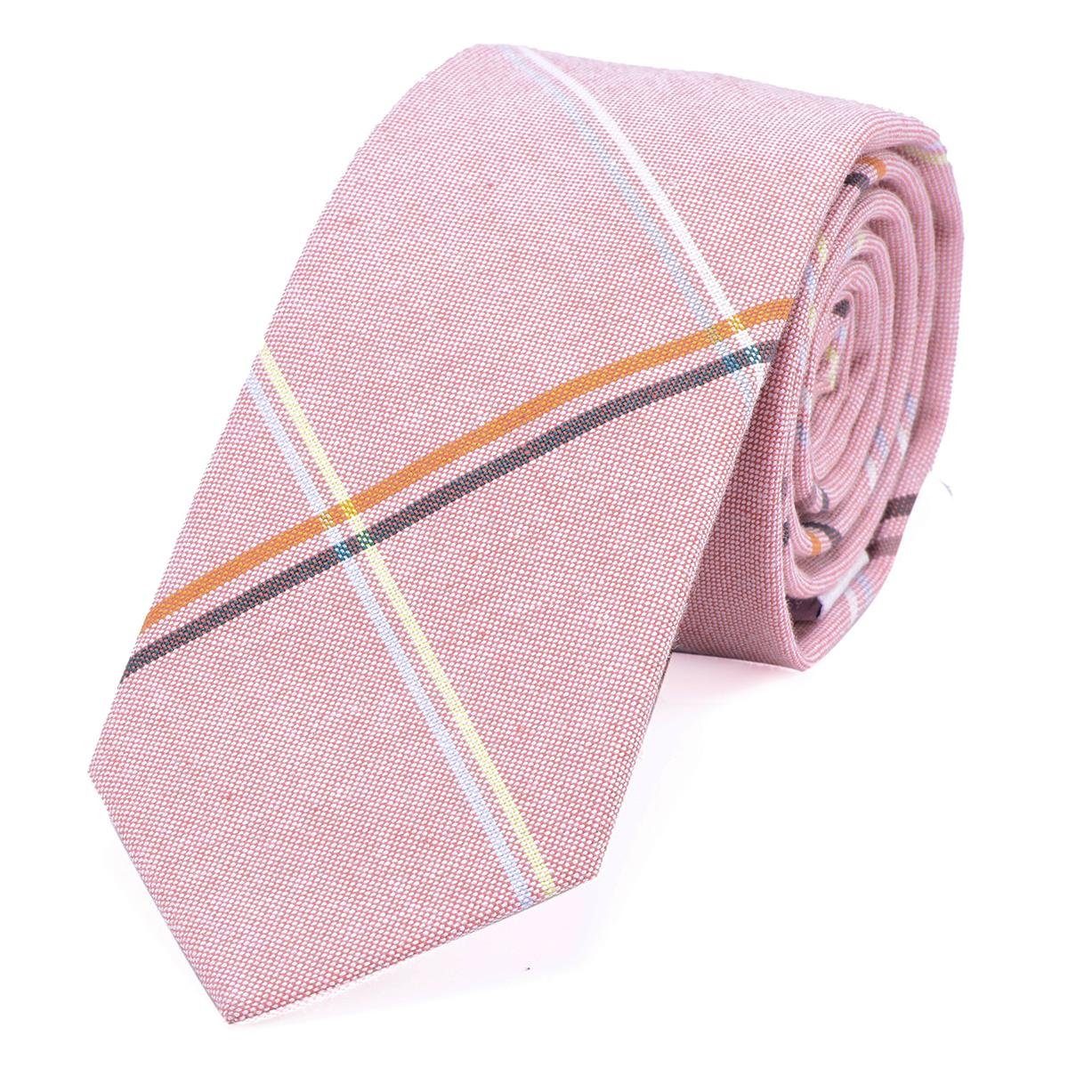 DonDon Krawatte Herren für 1x festliche Büro gestreift, Krawatte) cm 1-St., oder kariert Veranstaltungen pastell-rosa gestreift (Packung, Baumwolle, 6 Krawatte oder