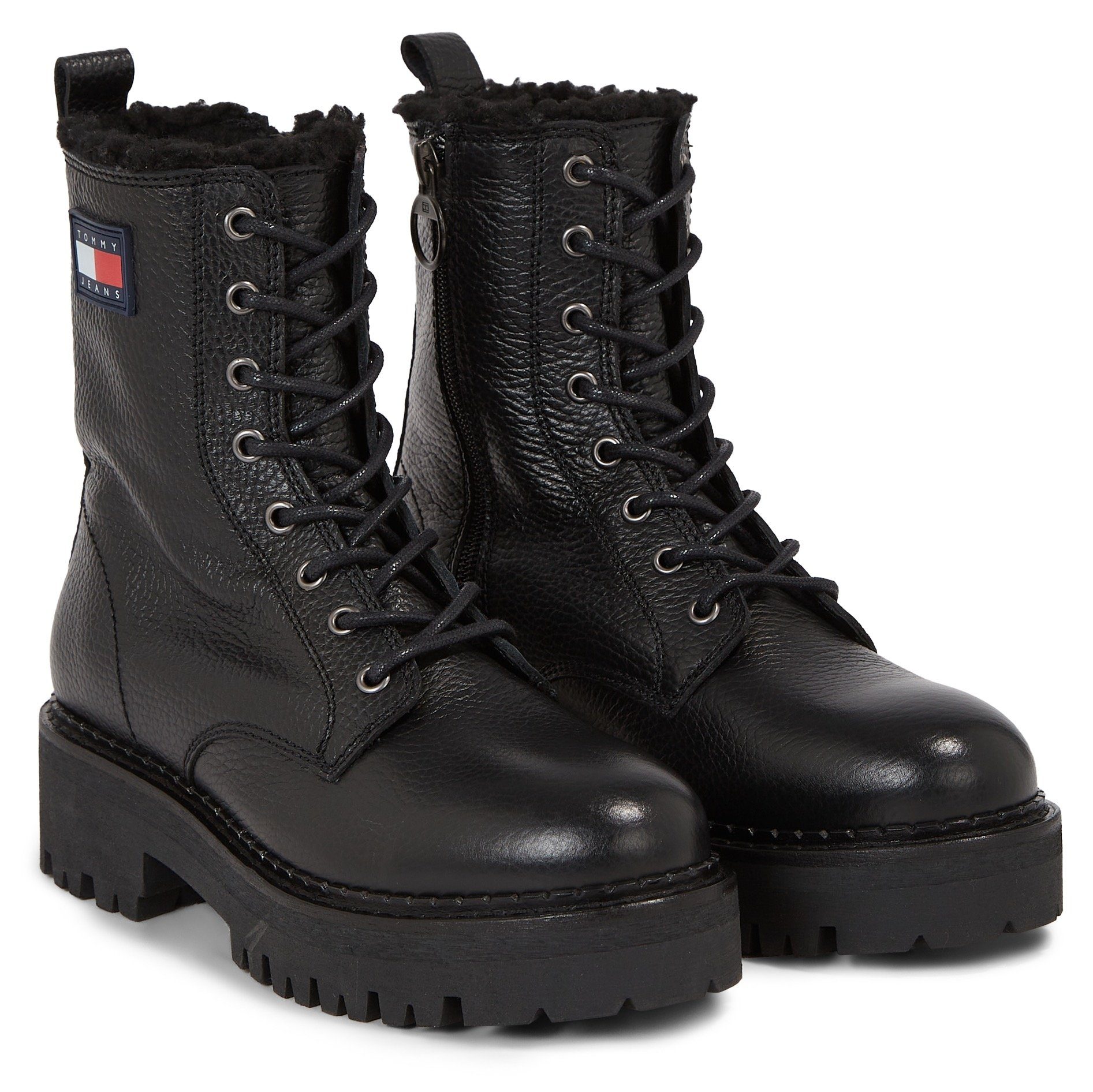 Tommy Jeans TJW URBAN BOOT TUMBLED LTR WL Winterstiefelette, Blockabsatz, Plateau, Schnürboots mit seitlicher Logoflagge