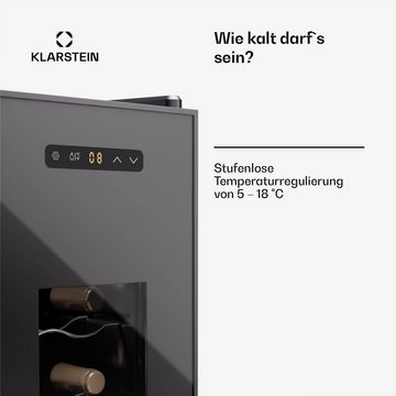 Klarstein Weinkühlschrank Silent Vino 12 Uno Slim, für 12 Standardflaschen á 0,75l,Wein Flaschenkühlschrank Weintemperierschrank Weinschrank Kühlschrank