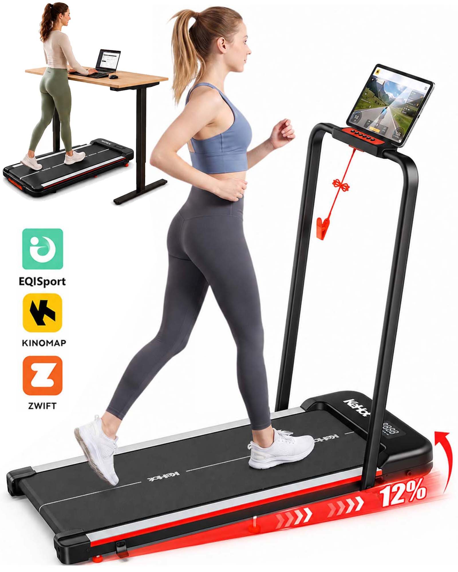 kehot Laufband Laufband für Zuhause mit Steigung und gelenkschonendem Laufkomfort (Walking und Laufen von 1–12 km/h für Homeoffice und Alltag, Ideal für Kalorienverbrauch, tägliche Bewegung und Cardio), Klappbar, platzsparend und App-kompatibel für flexibles Training