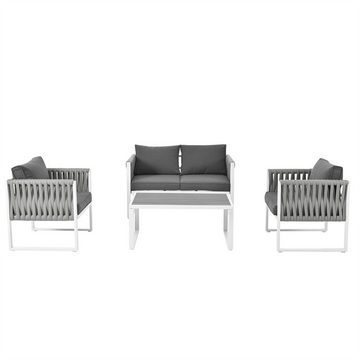 XDeer Gartenlounge-Set Garten-Lounge-Set mit verzinktem Eisenrahmen 4er-Set, Lounge-Set aus dickem Seil mit Sitzkissen, verstellbare Füße