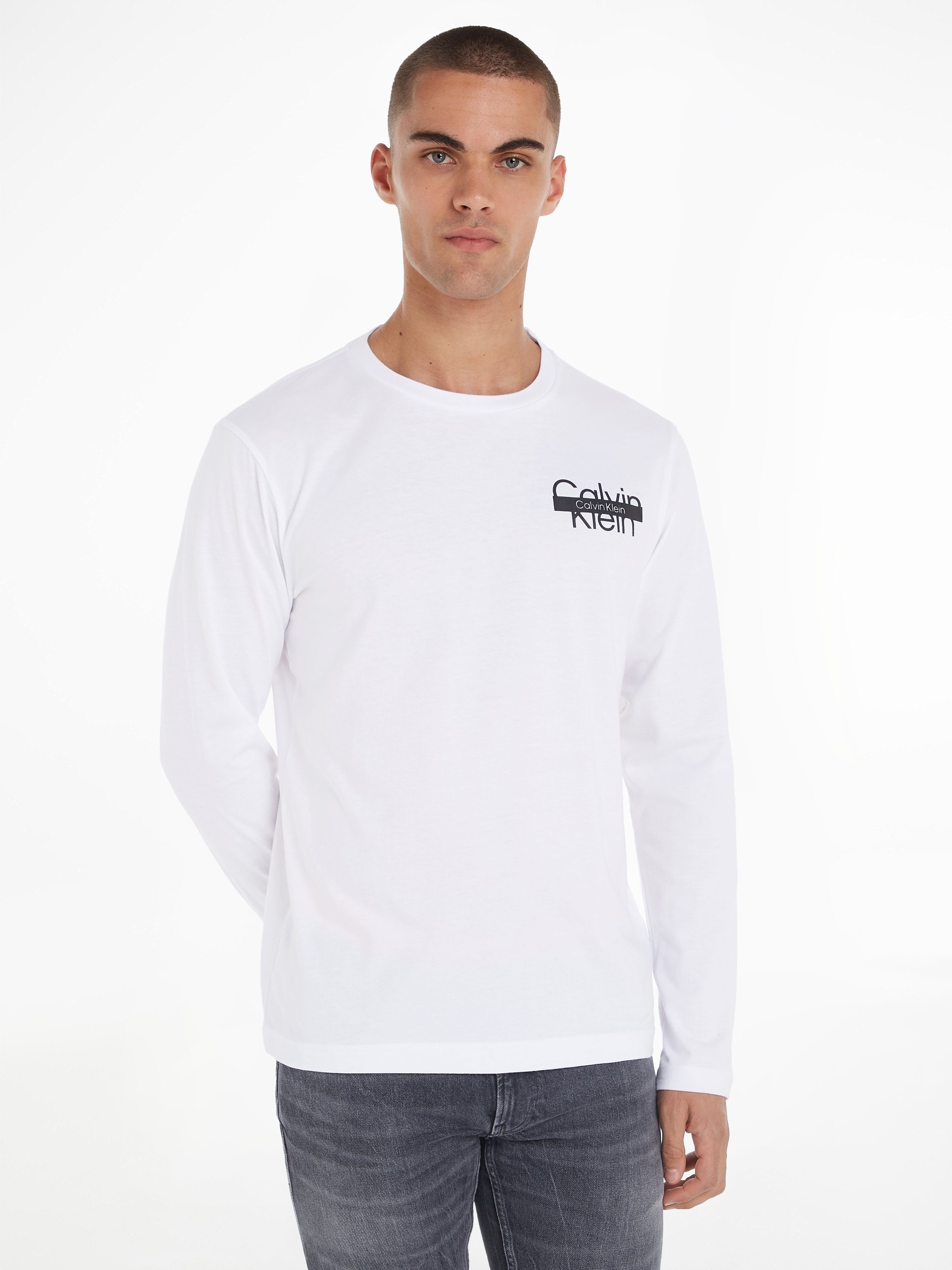 Calvin Klein Langarmshirt CUT THROUGH LOGO LS T-SHIRT Bright White