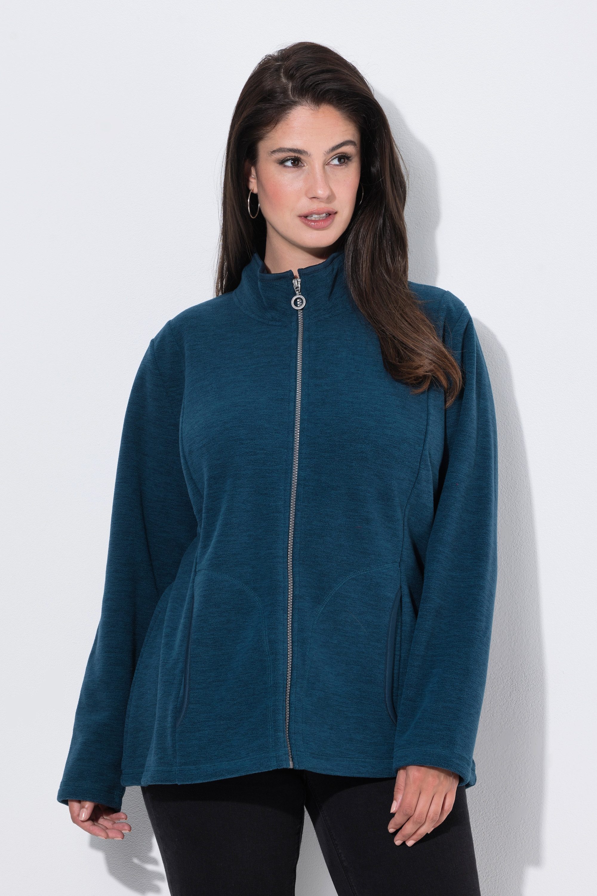 Ulla Popken Sweatjacke Fleecejacke meliert Stehkragen Langarm