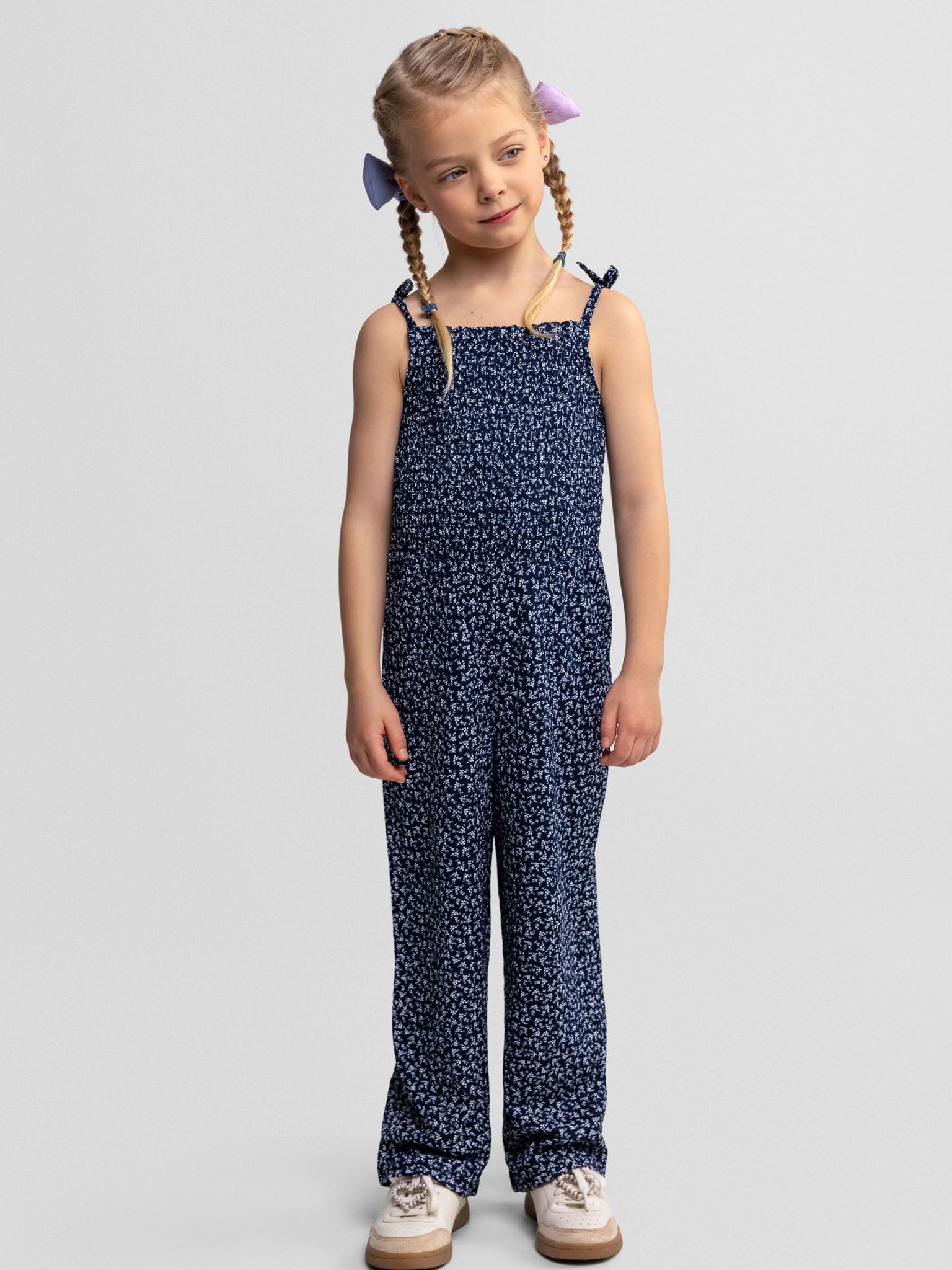 MINOTI Jumpsuit Jumpsuit mit weißem Blumenmuster in Dunkelblau (3y-14y)
