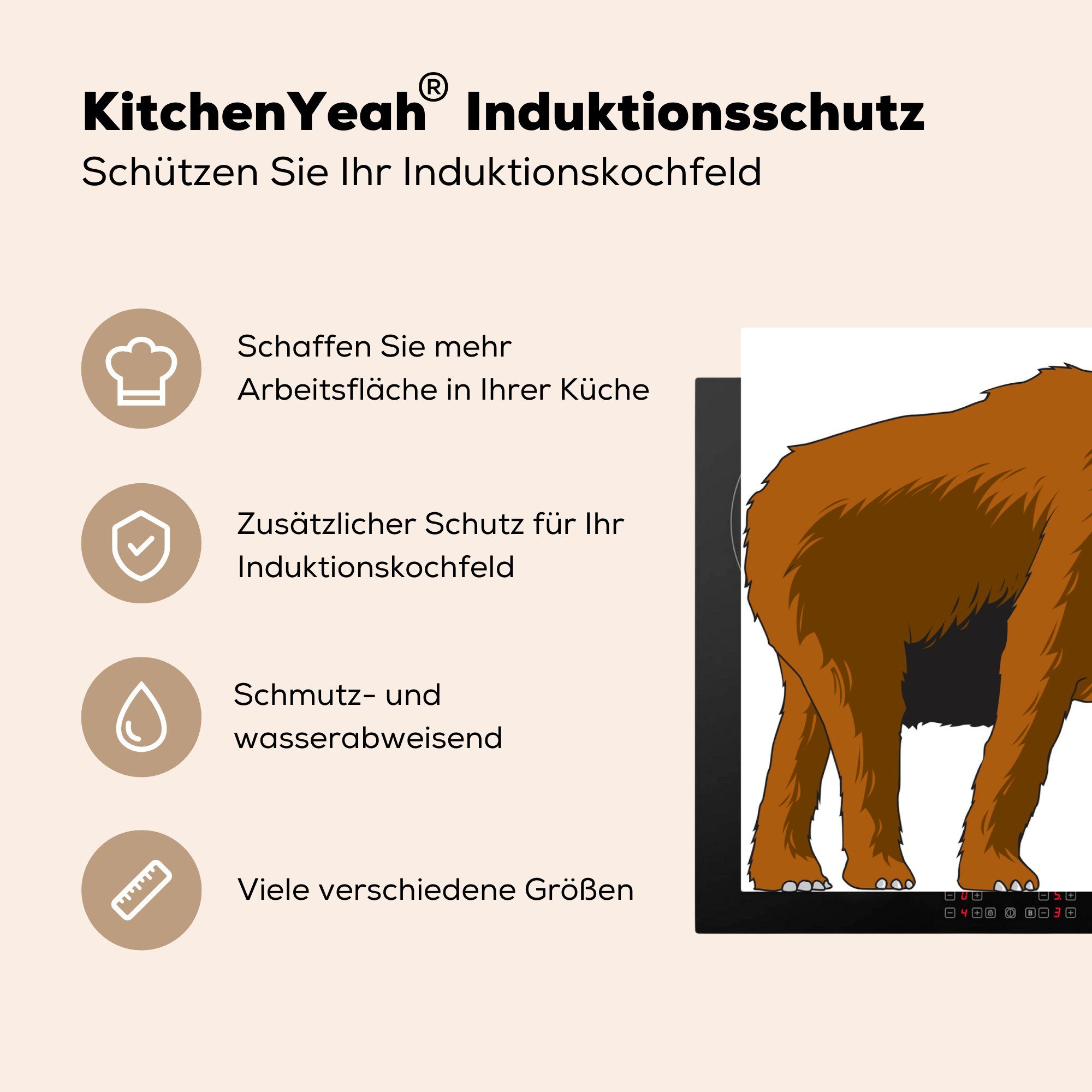 MuchoWow Herdblende-/Abdeckplatte Illustration eines Mammuts, cm, Ceranfeldabdeckung Induktionskochfeld Vinyl, für küche, (1 die Schutz 81x52 tlg)