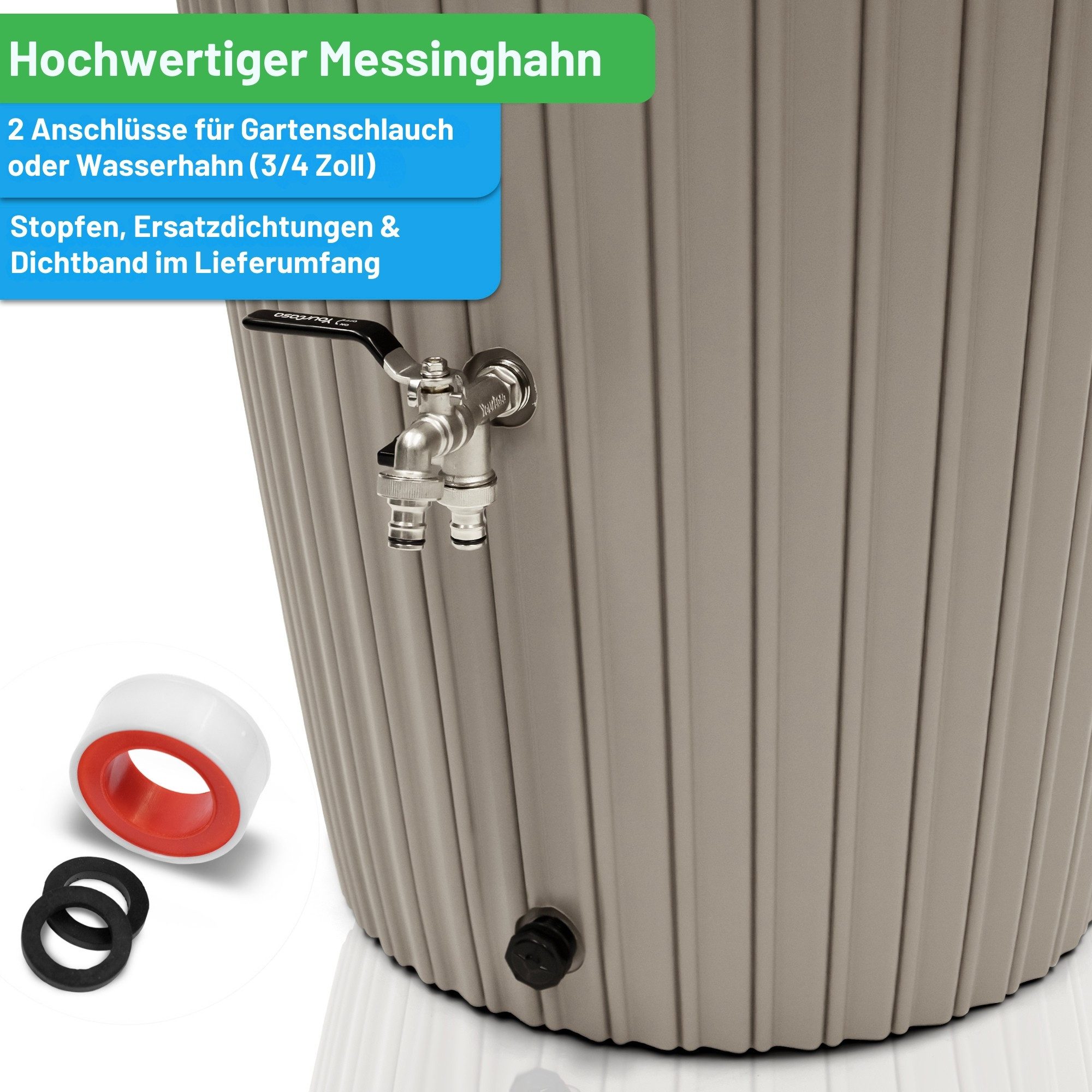 YourCasa Regentonne 240 Liter [RainCatcher] Messing Wasserhahn & Deckel Regenfass, BxTxH: 59,5x59,5x112cm