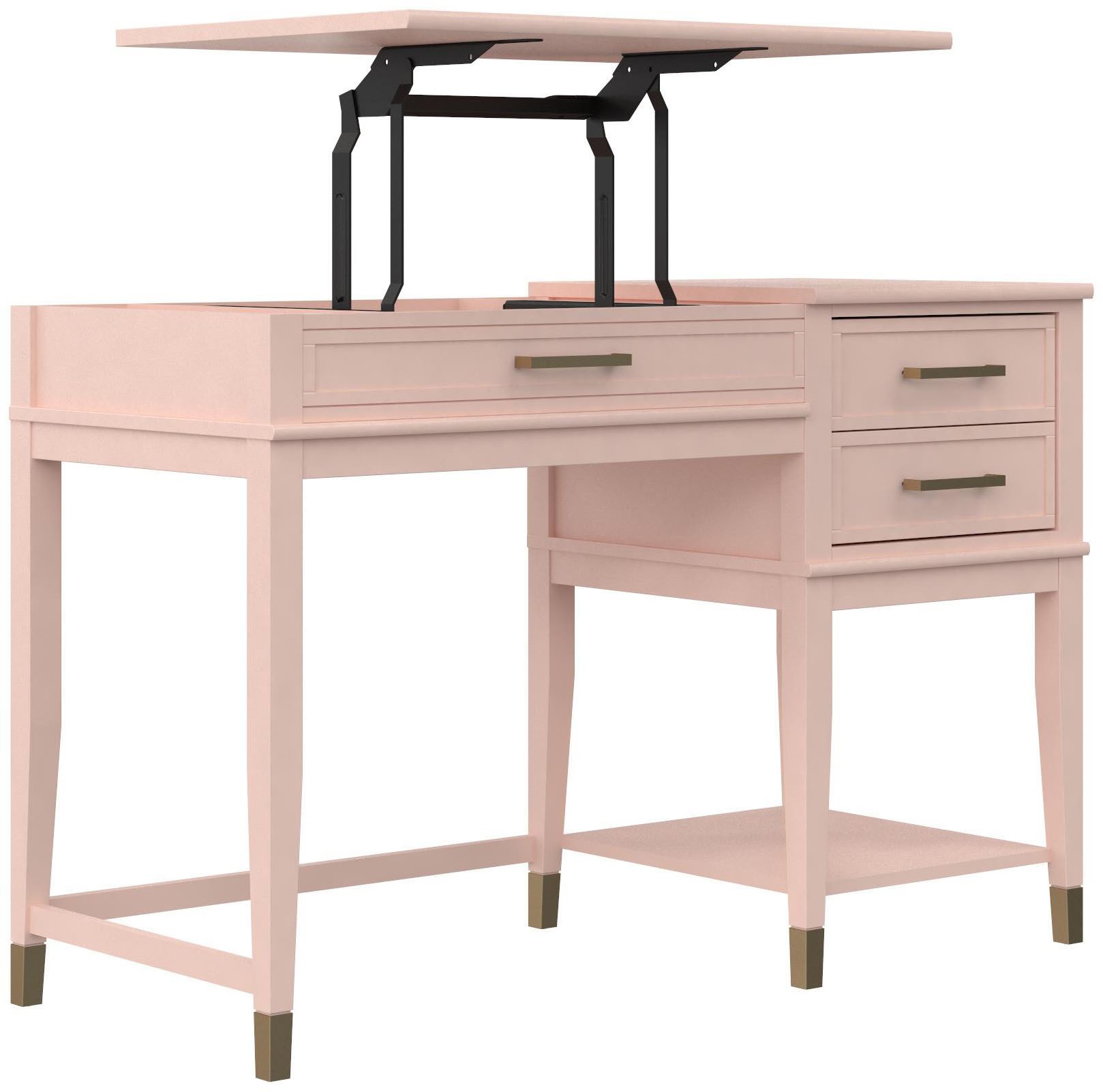 Dorel Home Schreibtisch Westerleigh (1-St), höhenverstellbar, mit 2 Schublade, Beine Massivholz, Griffe aus Metall – Bild 4 von 5
