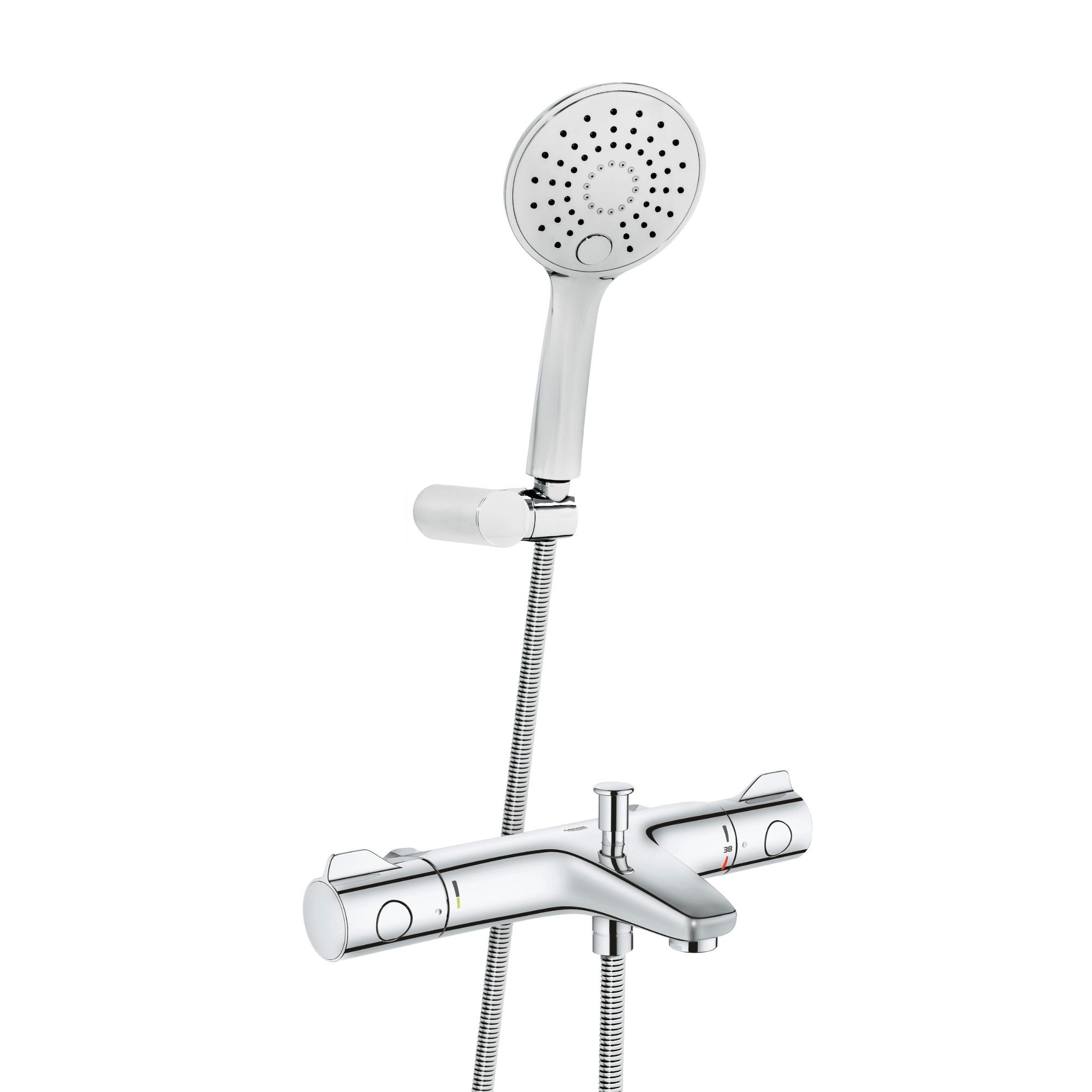 Grohe Duscharmatur Grohtherm 800 Set mit Thermostat Wannenarmatur chrom Duschset (Spar-Set) Slim Duschstange & Handbrause mit 3 Strahlarten, ohne Regendusche