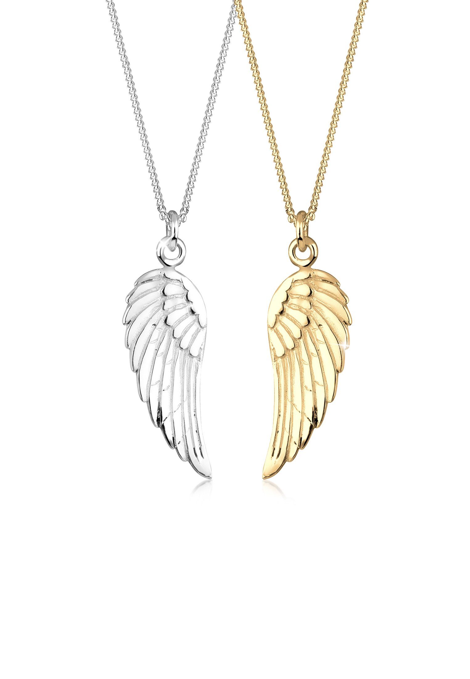 Elli Ketten-Set Flügel Partnerkette Bicolor 925 Sterling Silber vergoldet, Flügel