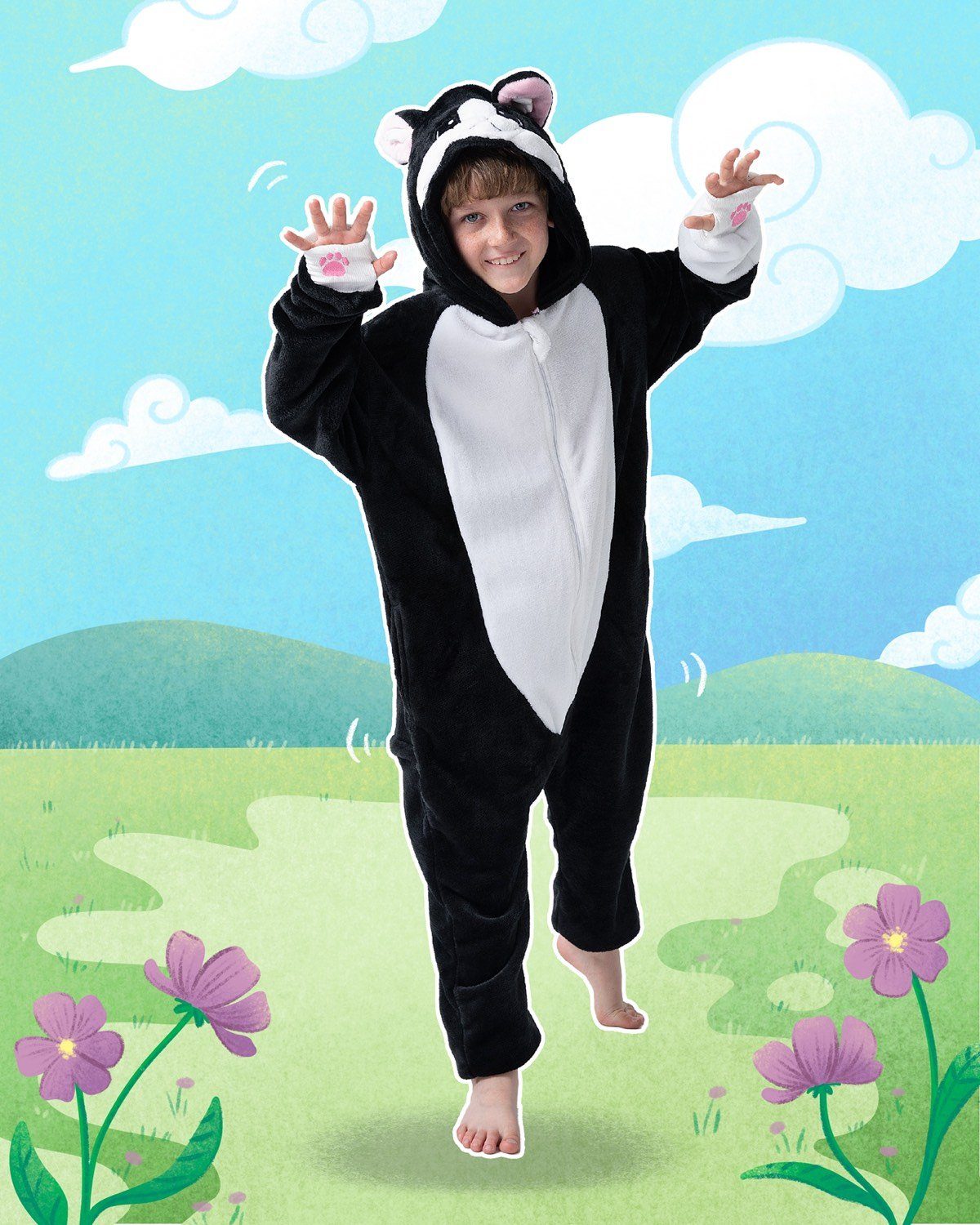 Corimori Jumpsuit Flauschiges Katzen-Kostüm für Kinder,  Karneval Fasching Kostüm Onesie (2-tlg) Jumpsuit, Pyjama, Fasching, Kigurumi, Tierkostüme, Katze "Balou"