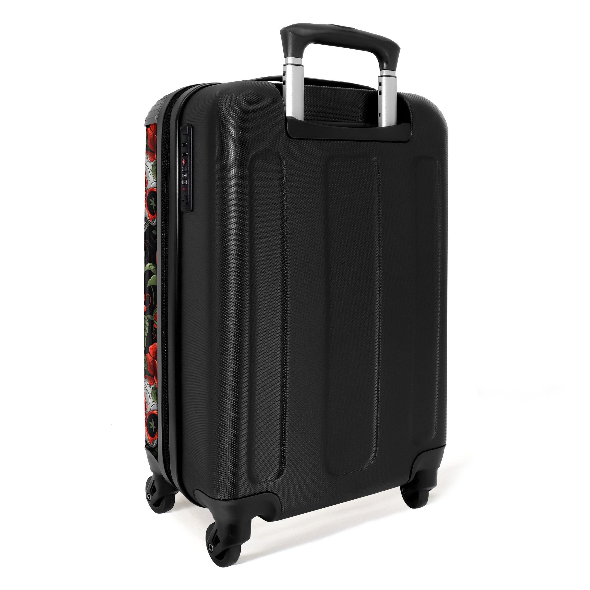 NoBoringSuitcases.com© Hartschalen-Trolley Totenkopf - Rosen - Rot - Blumen - Botanisch - Totenkopf - Totenkopf 5, 4 Rollen, Reisetasche mit Rollen, Koffer Handgepäck Flugzeug