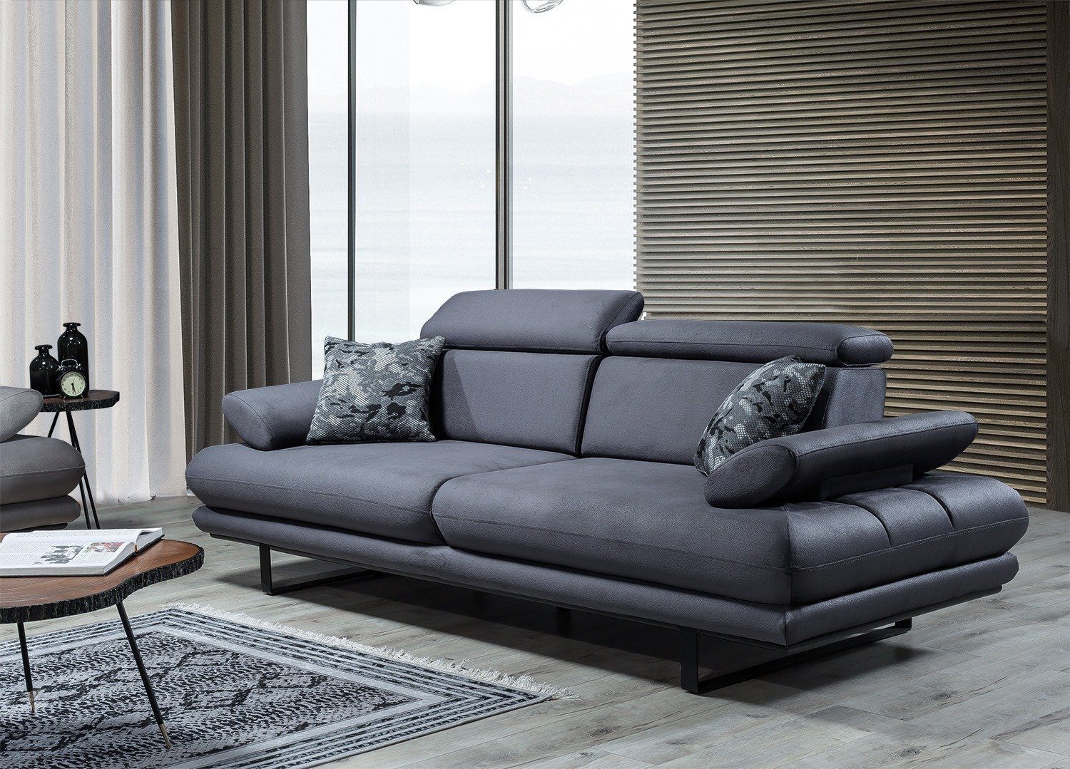 Quality stylische 1 und Anthrazit Sofa 2-Sitzer, Turkey, Armlehnenverstellung Made Villa in Energy, Stk. Möbel Sitztiefen-