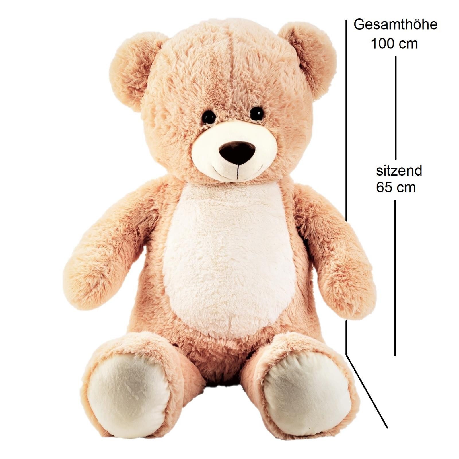 Geschenkestadl Kuscheltier XXL Kuschelbär Bär mit weißem Bauch – in Blau, Rosa, Braun – 100 cm (XXL Teddybär, XXL Bär in 3 Farben erhältlich), Bär mit hellem Bauch, super süss, XXL kuschlweich